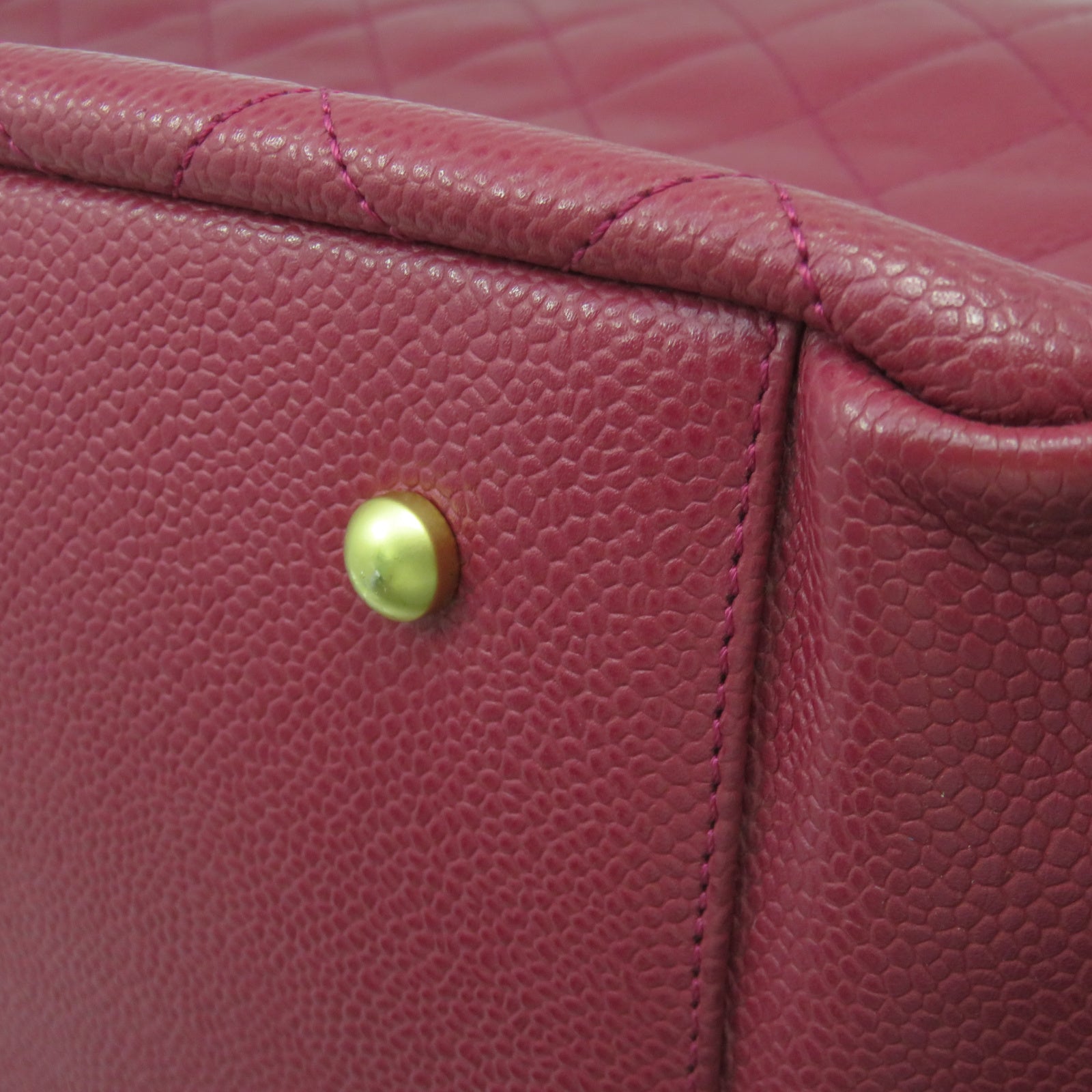 CHANEL 【激減優惠】菱格Caviar皮革Totebag金扣肩背袋紅色