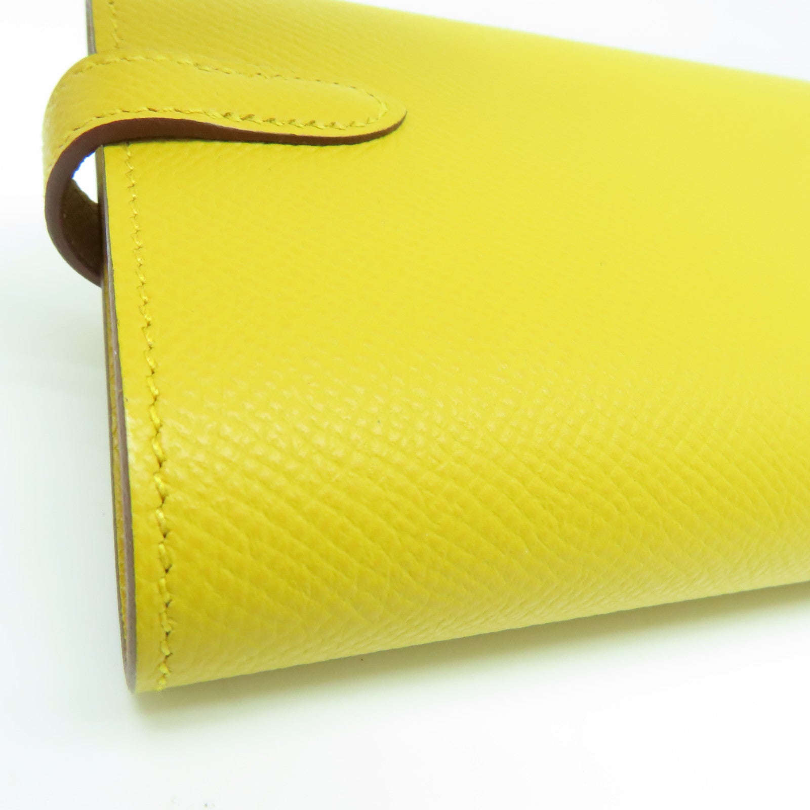 HERMES Epsom皮革Kelly Depliant金扣錢包Jaune Ambre/黃色