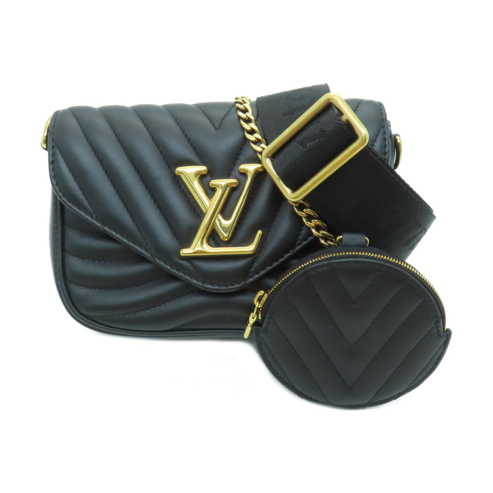 LOUIS VUITTON 牛皮皮革New Wave Multi-Pochette金扣肩背袋黑色