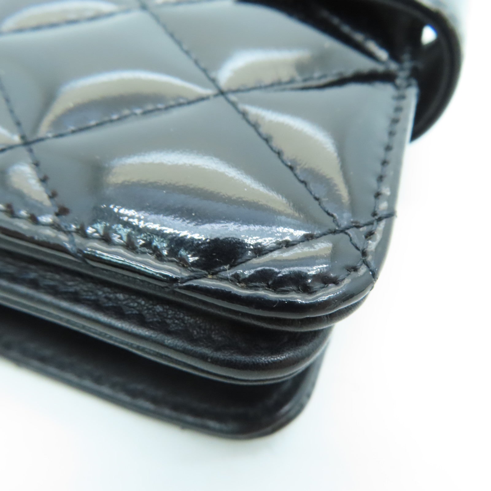 CHANEL 【激减优惠】菱格漆皮皮革Wallet银扣钱包黑色