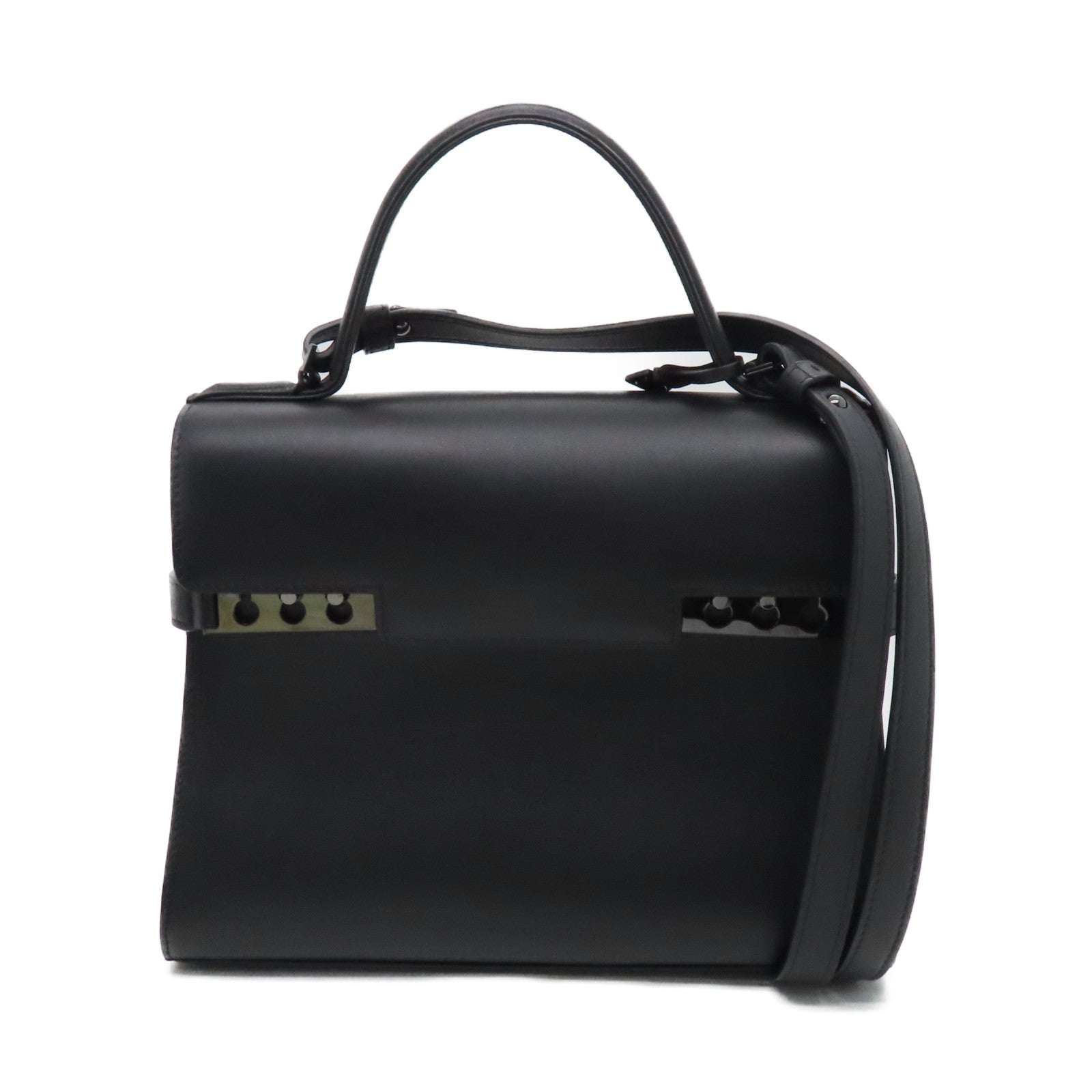 SELECTION Cowhide Leather Tempete MM Handle Shoulder Bag Black