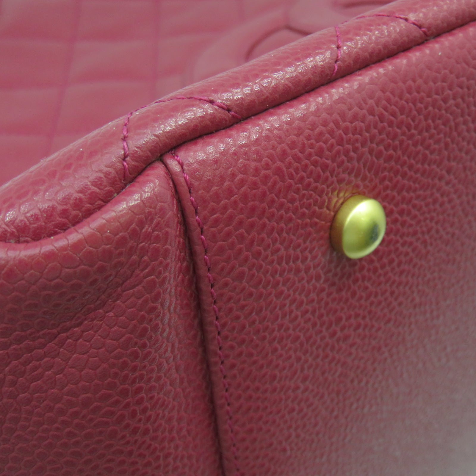 CHANEL 【激減優惠】菱格Caviar皮革Totebag金扣肩背袋紅色