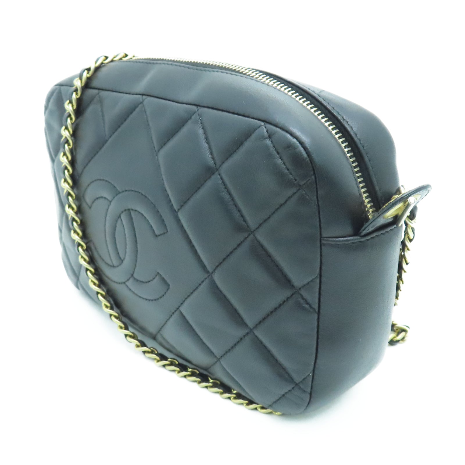 CHANEL 【激減優惠】菱格牛皮皮革Camera Bag金扣鏈帶肩背袋黑色