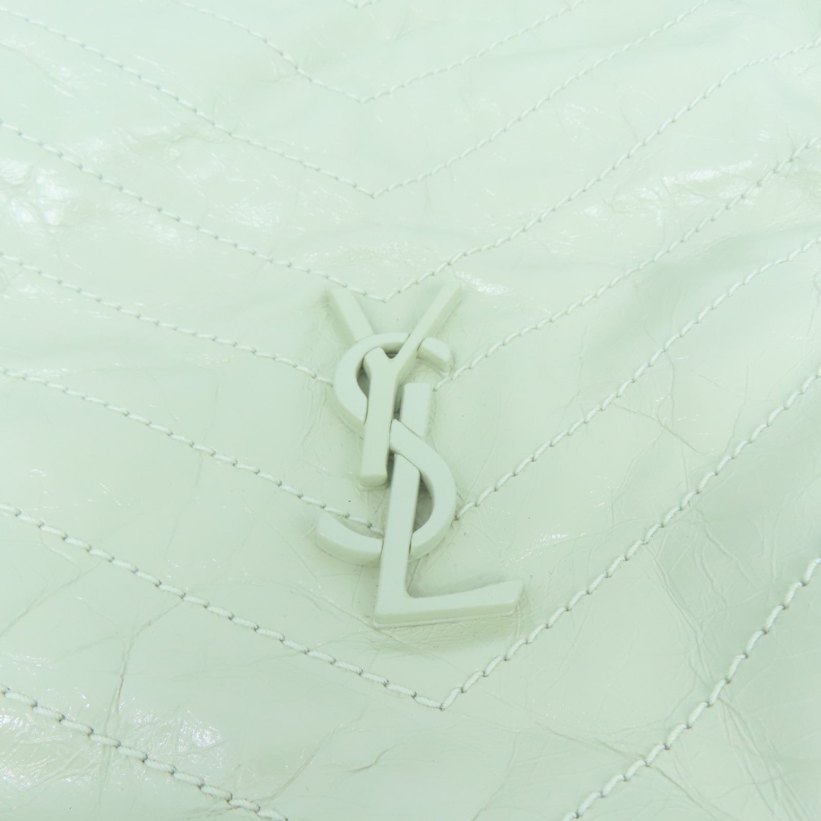 SAINT LAURENT 牛皮皮革Tote Bag銀扣鏈帶肩背袋米色