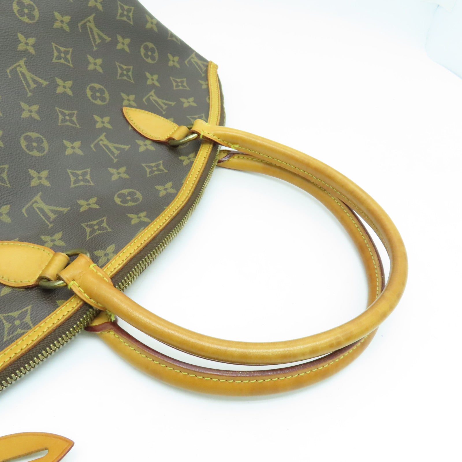 LOUIS VUITTON Monogram Lockit Horizontal gold buckle handle bag brown