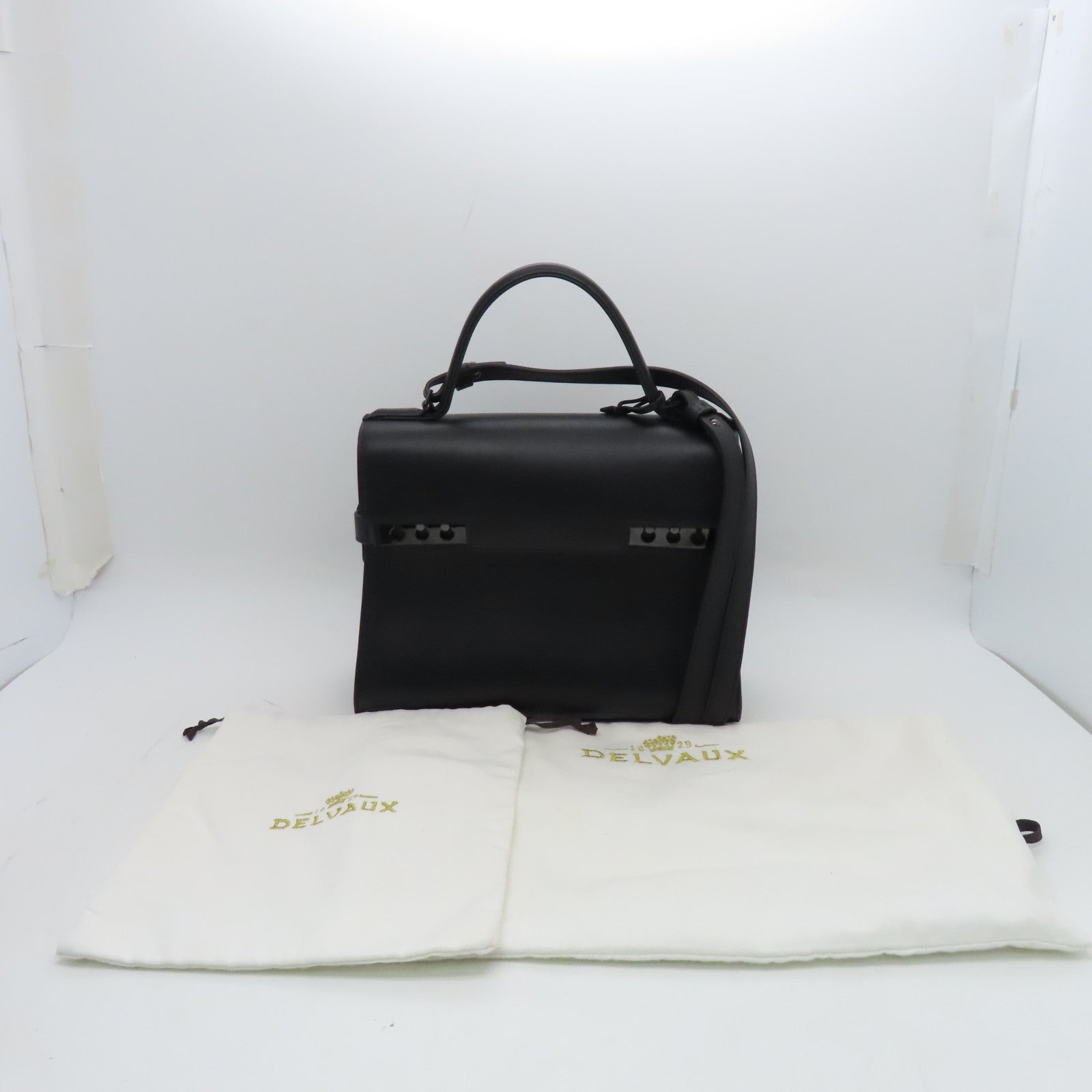 SELECTION Cowhide Leather Tempete MM Handle Shoulder Bag Black