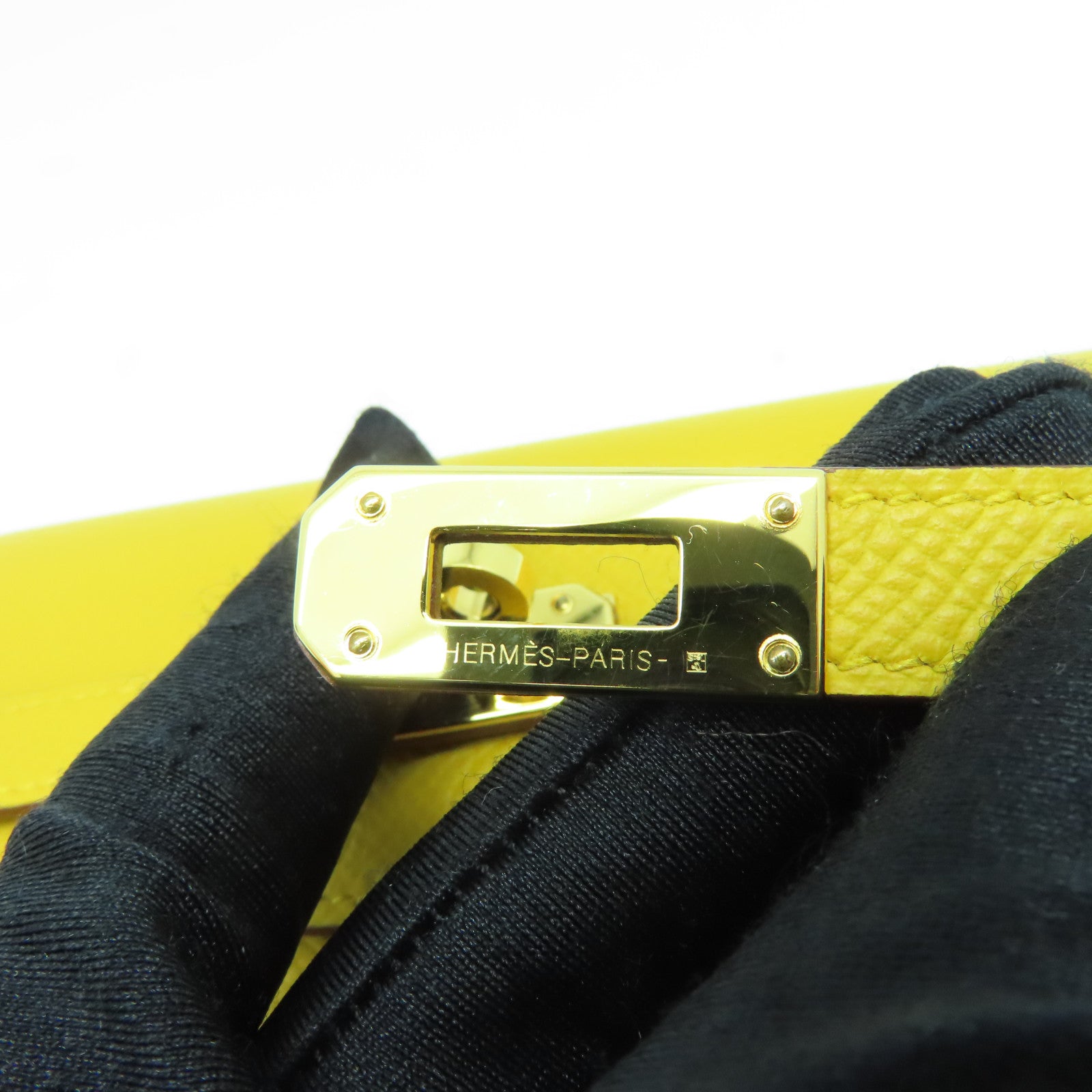 HERMES Epsom皮革Kelly Depliant金扣錢包Jaune Ambre/黃色
