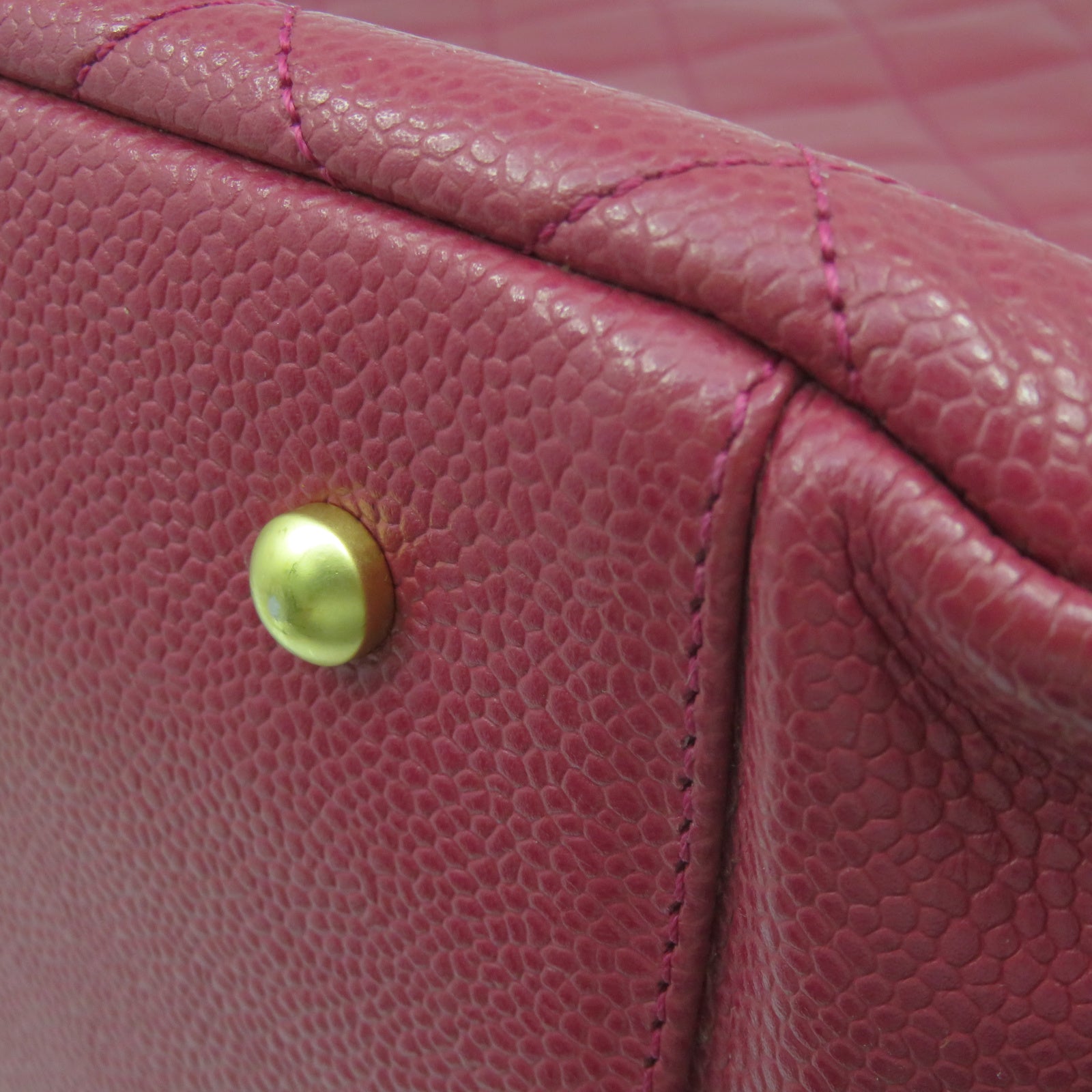 CHANEL 【激減優惠】菱格Caviar皮革Totebag金扣肩背袋紅色