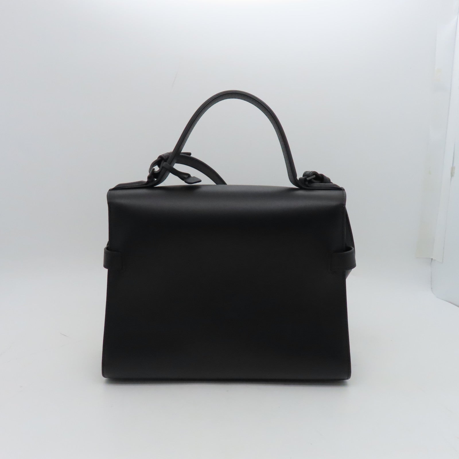 SELECTION Cowhide Leather Tempete MM Handle Shoulder Bag Black