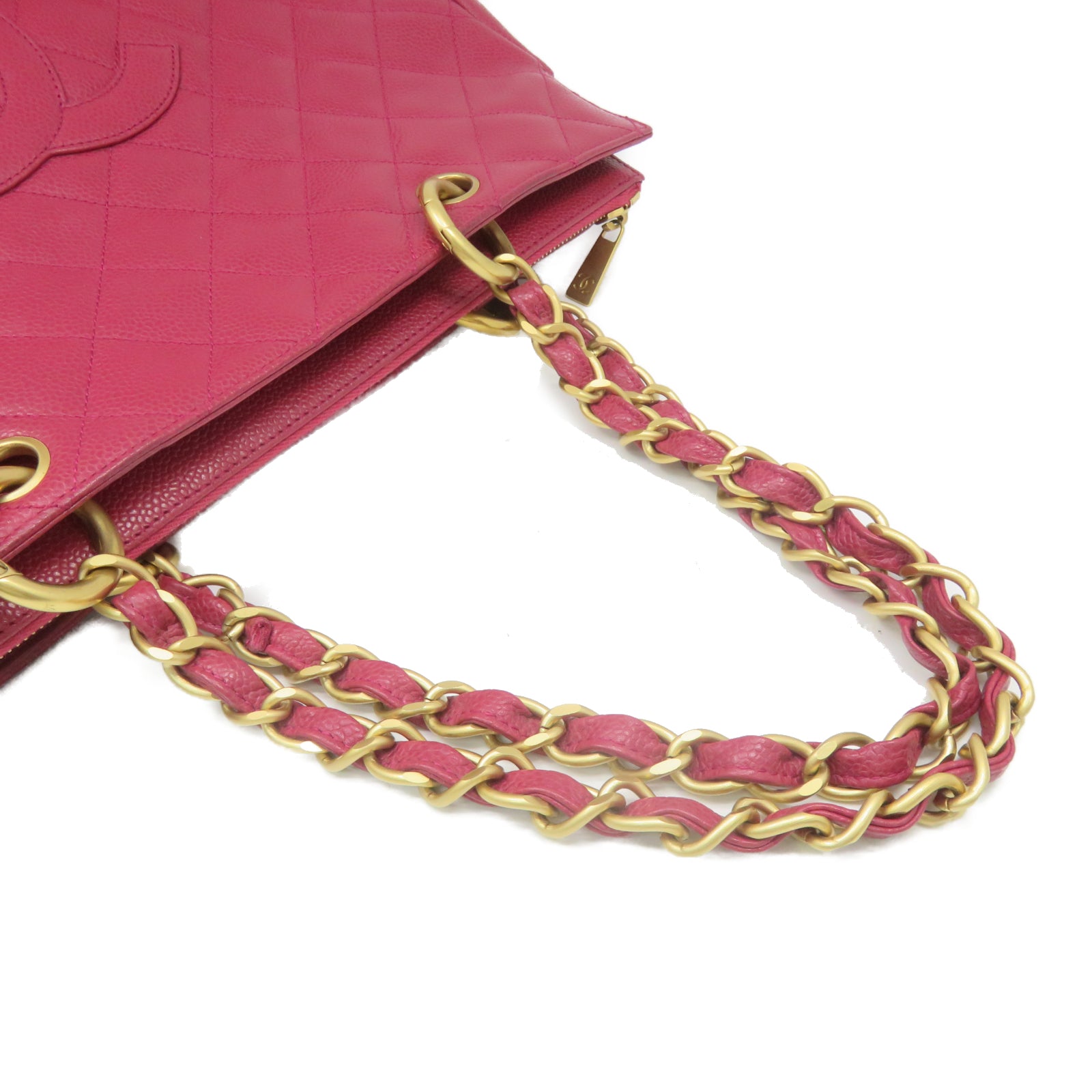 CHANEL 【激減優惠】菱格Caviar皮革Totebag金扣肩背袋紅色