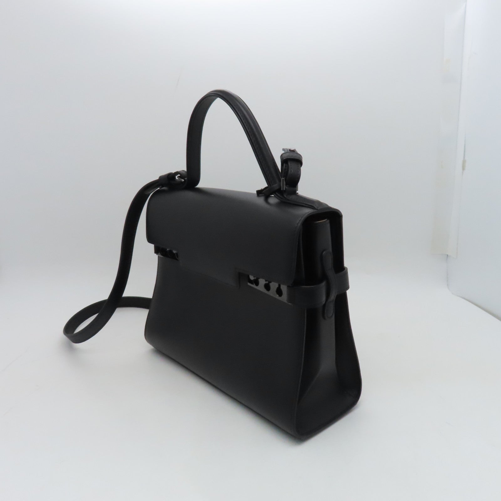 SELECTION Cowhide Leather Tempete MM Handle Shoulder Bag Black