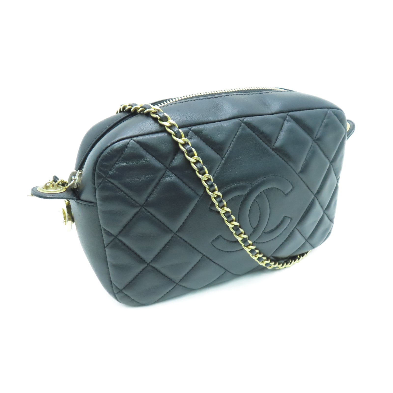 CHANEL 【激減優惠】菱格牛皮皮革Camera Bag金扣鏈帶肩背袋黑色