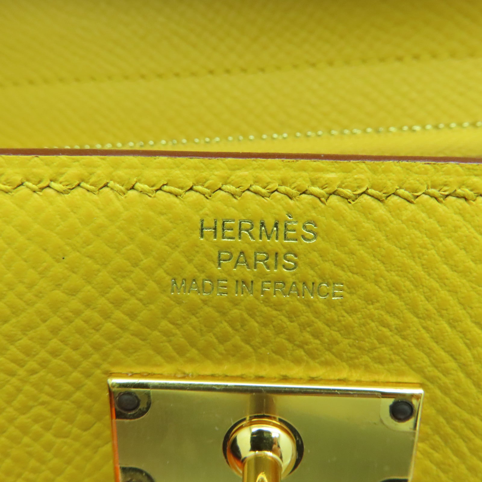 HERMES Epsom皮革Kelly Depliant金扣錢包Jaune Ambre/黃色