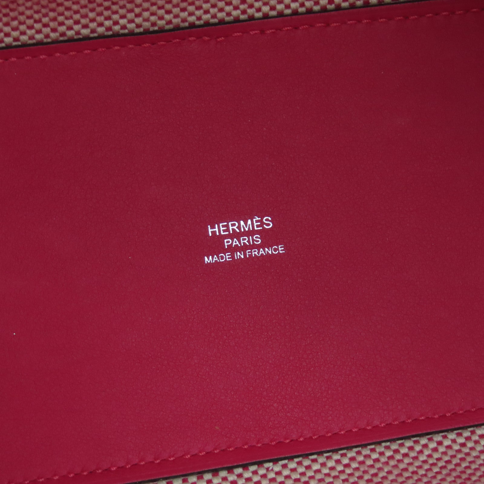 HERMES Toile H帆布/皮革Biais 27手挽肩背兩用袋白色紅色