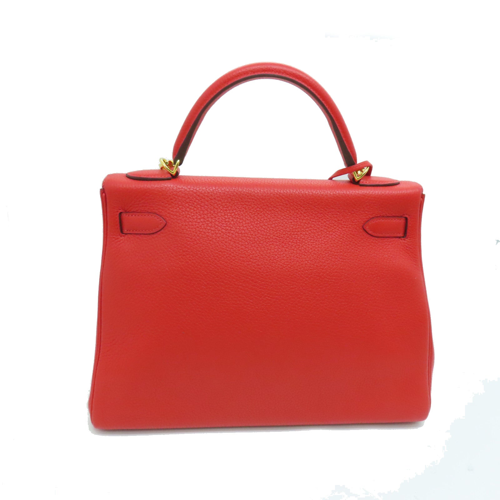 HERMES Clemence皮革Kelly 32金扣手挽肩背两用袋红色Rouge Tomate