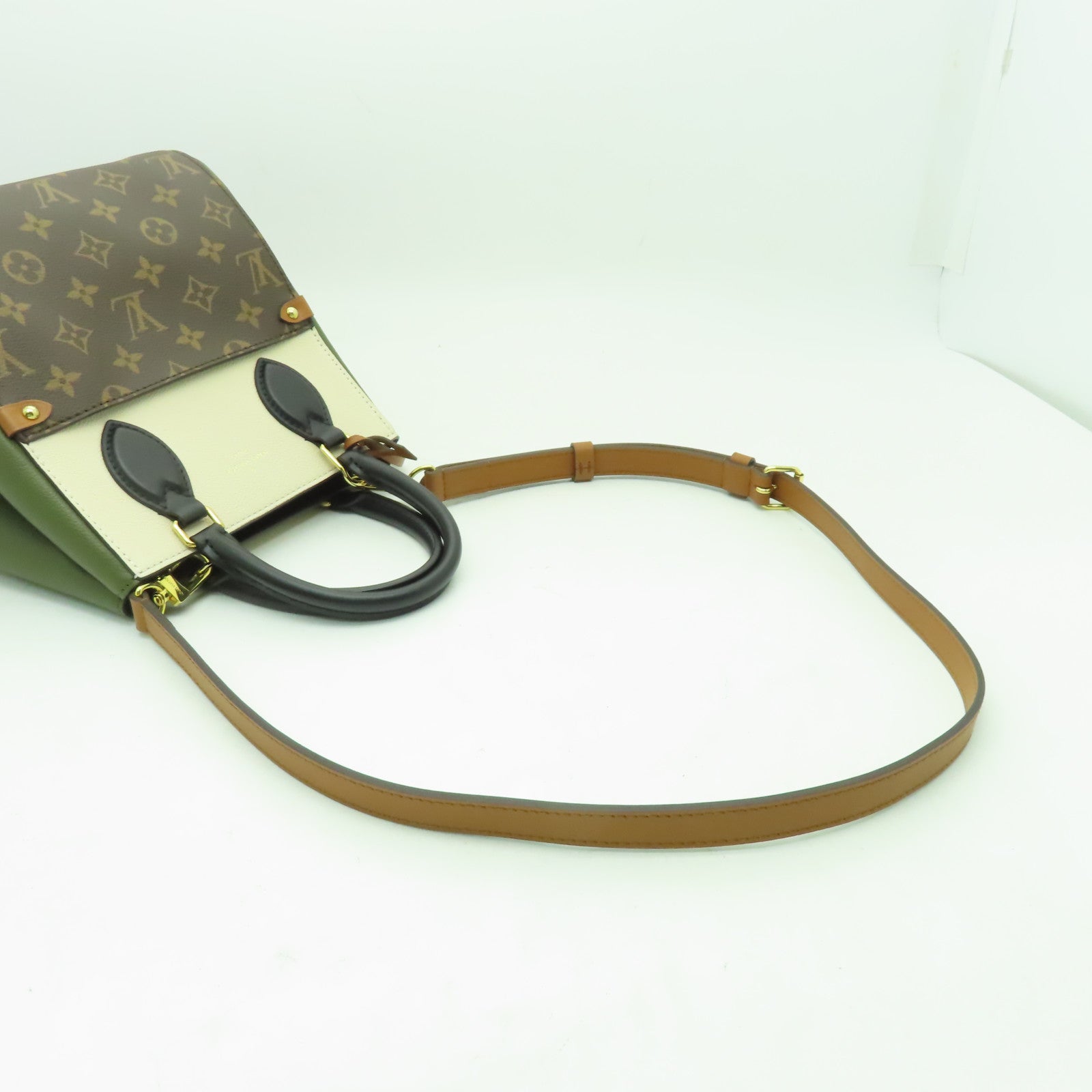 LOUIS VUITTON Monogram Fold Tote Bag金扣手挽肩背兩用袋棕色