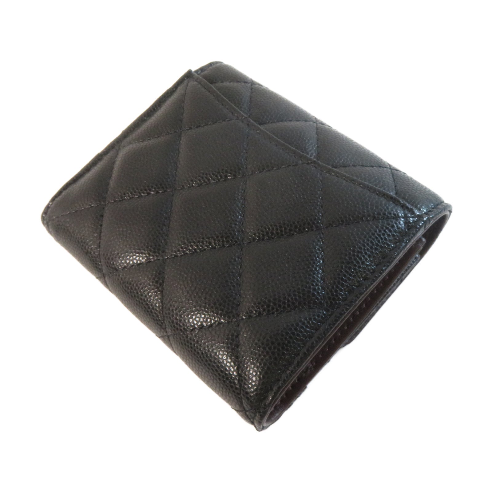 CHANEL 菱格Caviar皮革Wallet金扣錢包黑色