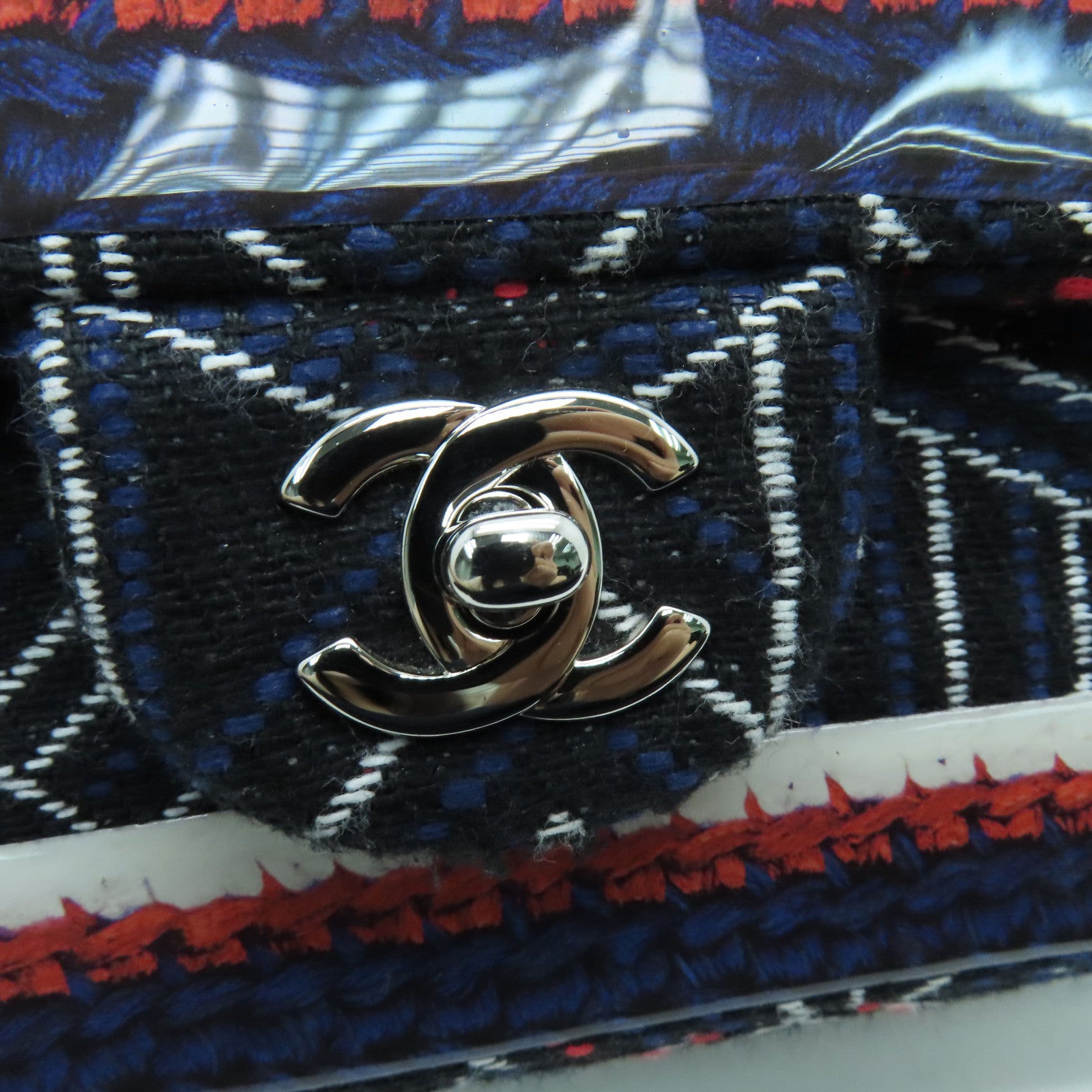 CHANEL 帆布Chain Shoulder銀扣鏈帶肩背袋藍色