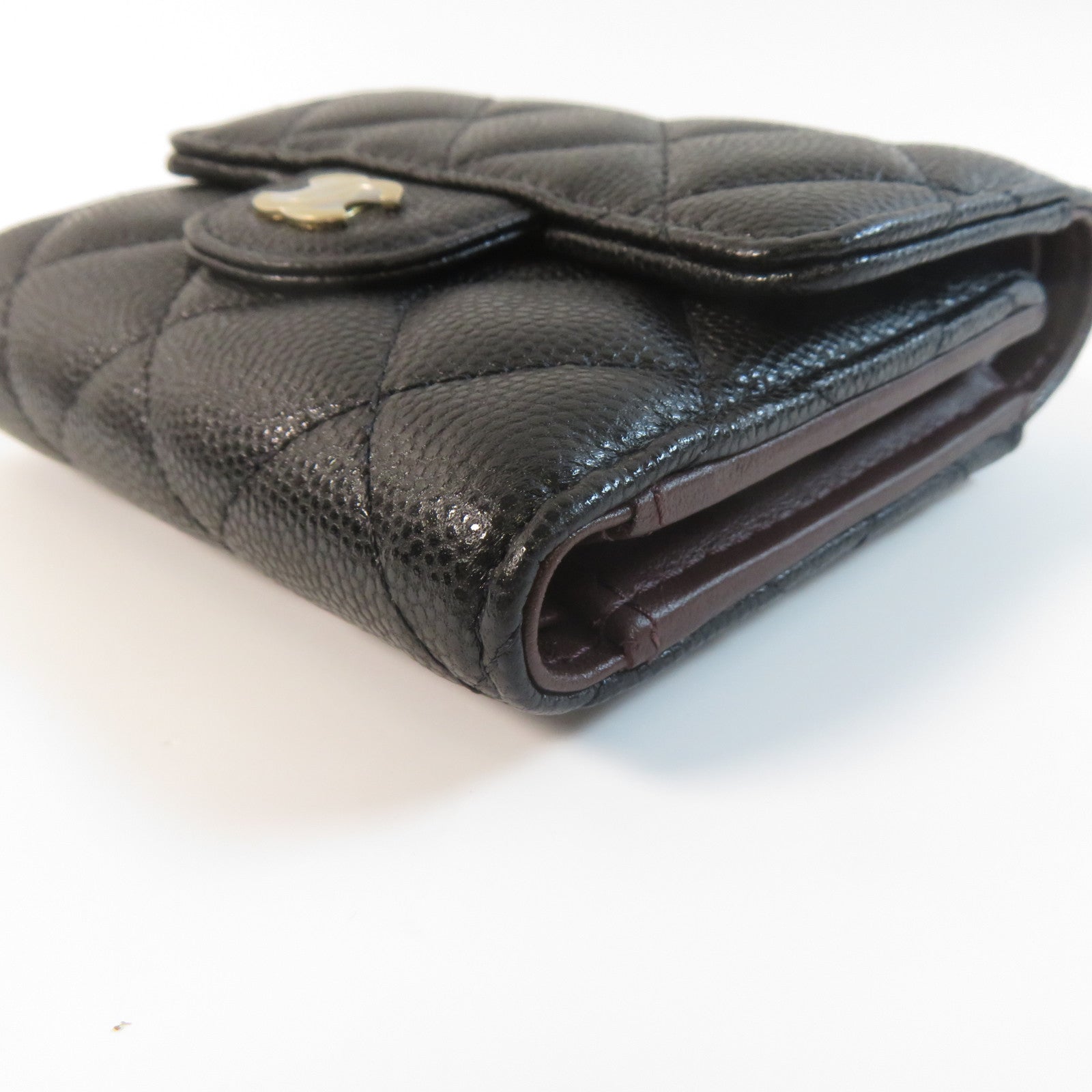 CHANEL 菱格Caviar皮革Wallet金扣錢包黑色