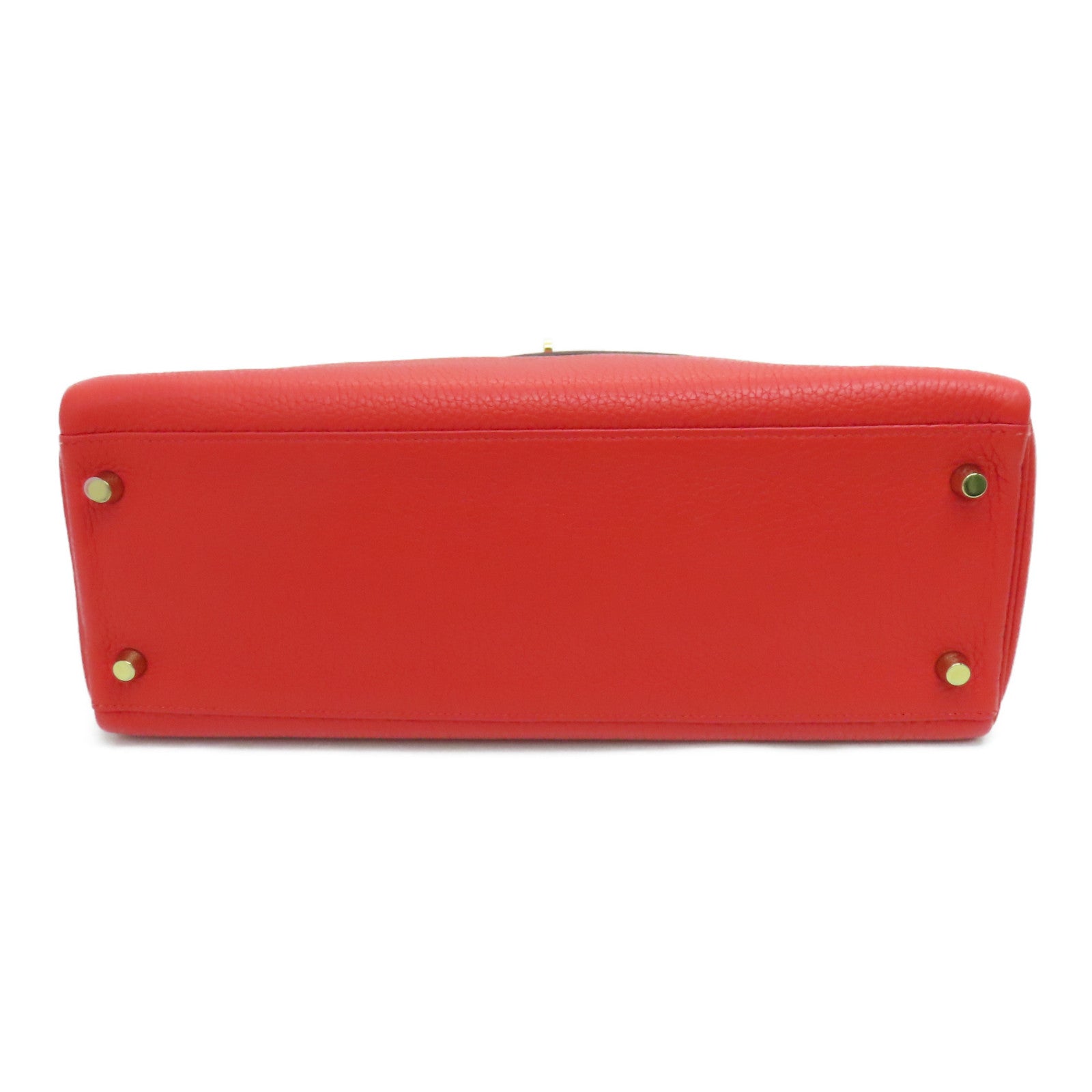 HERMES Clemence皮革Kelly 32金扣手挽肩背两用袋红色Rouge Tomate