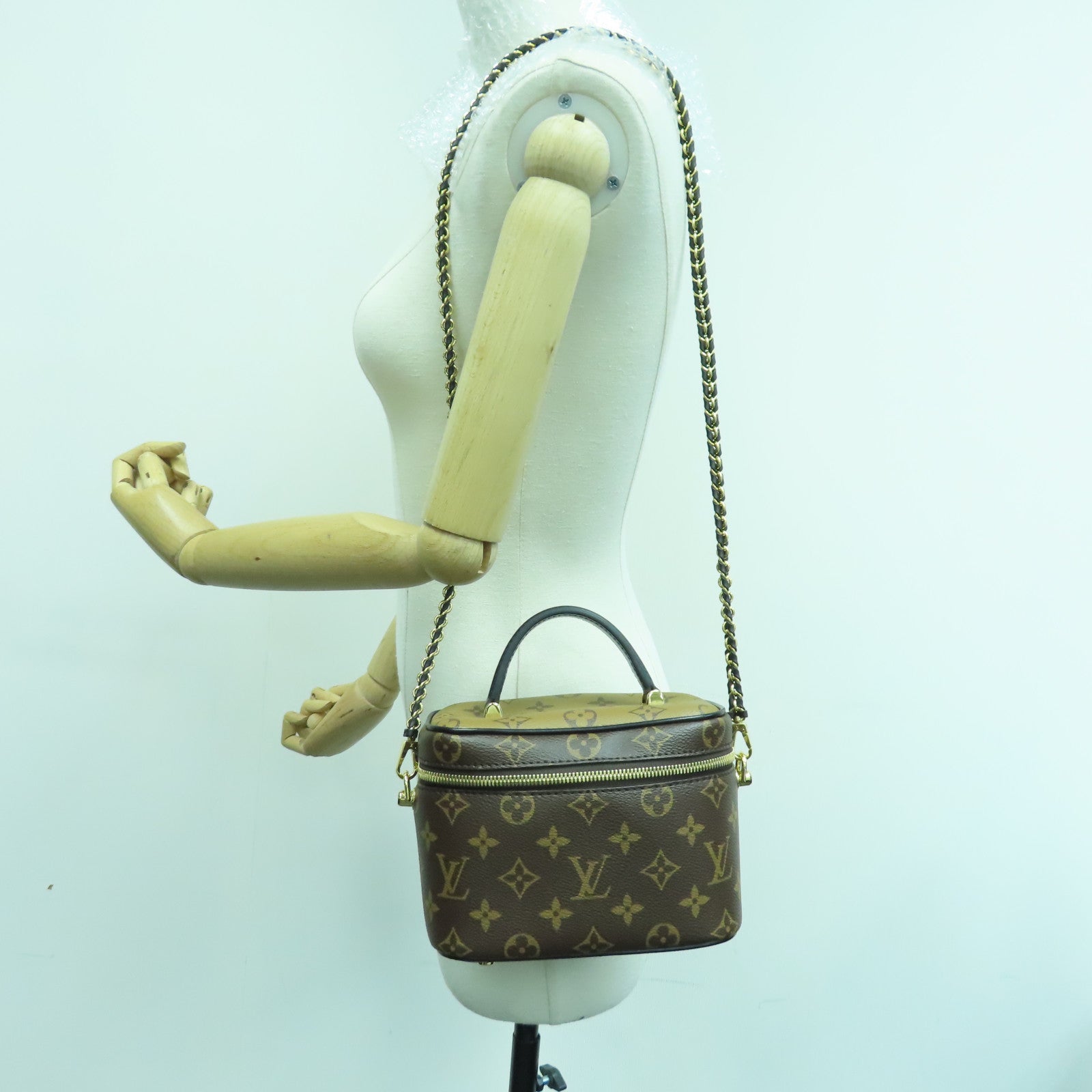 LOUIS VUITTON Monogram Reverse Vanity PM金扣手挽肩背两用袋啡色