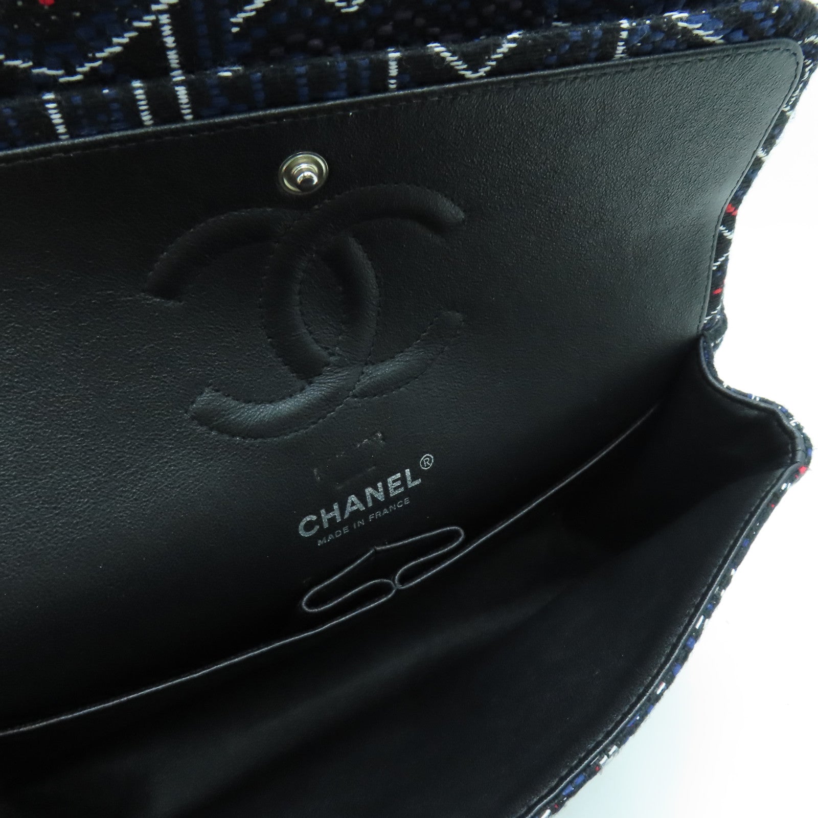 CHANEL 帆布Chain Shoulder銀扣鏈帶肩背袋藍色