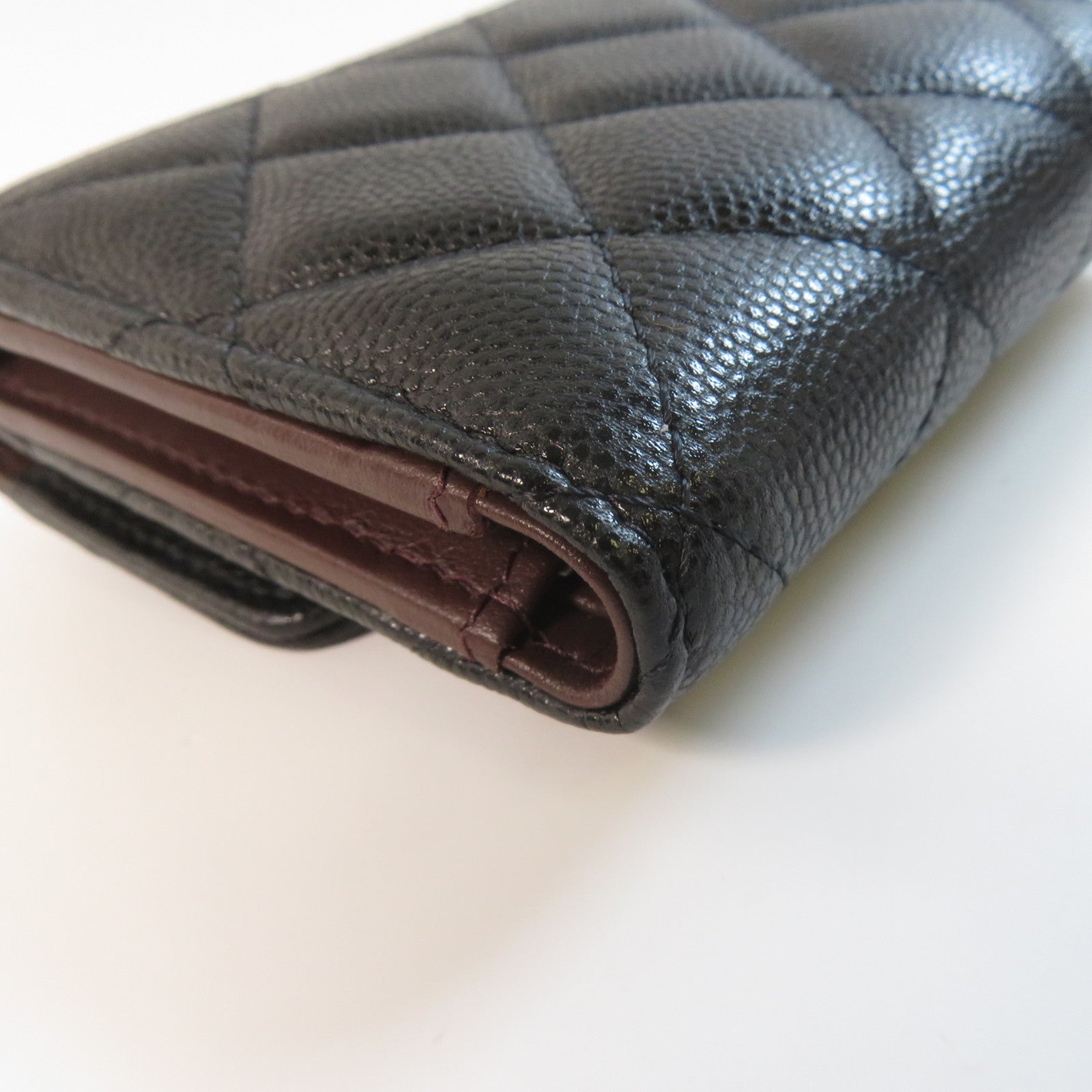 CHANEL 菱格Caviar皮革Wallet金扣錢包黑色