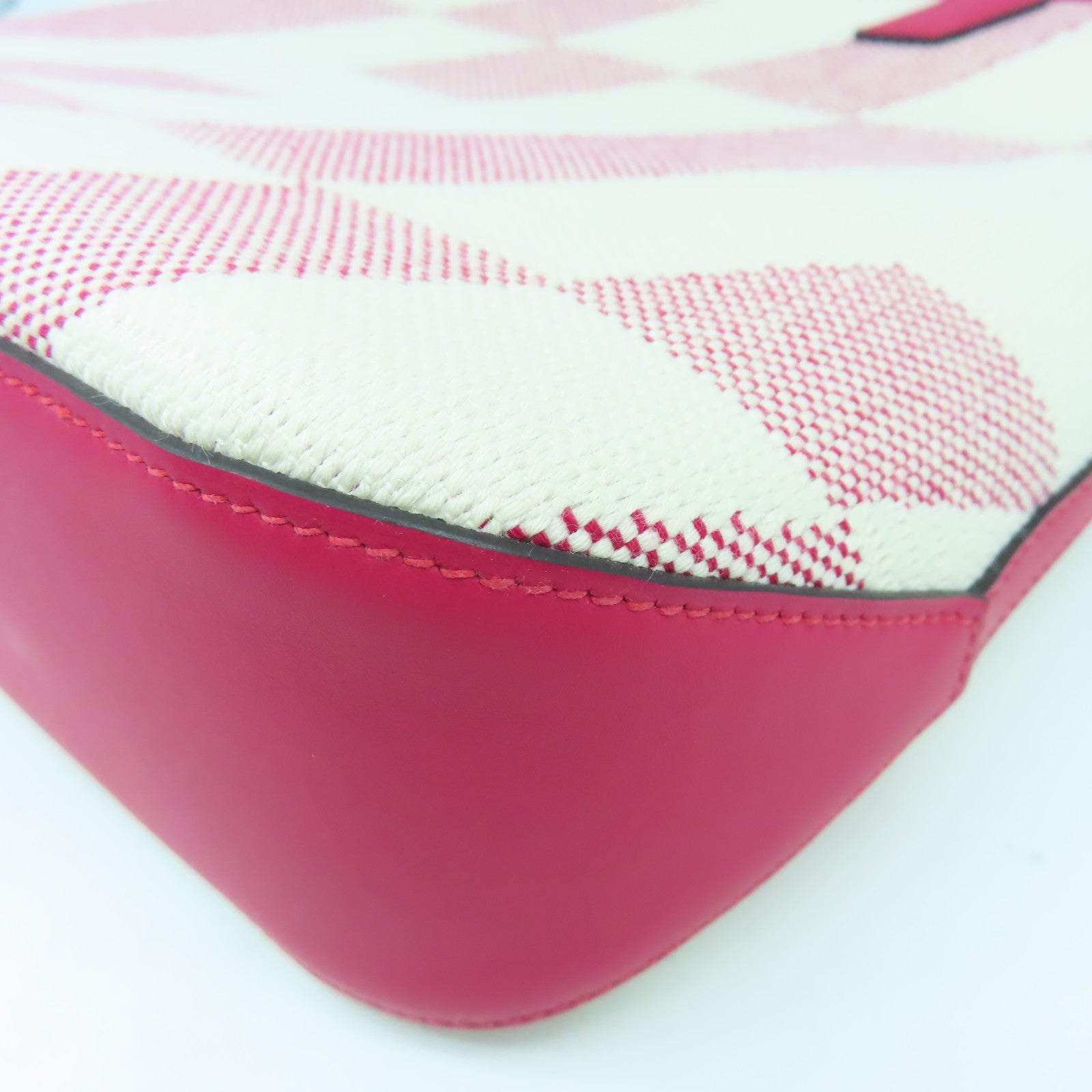 HERMES Toile H帆布/皮革Biais 27手挽肩背兩用袋白色紅色