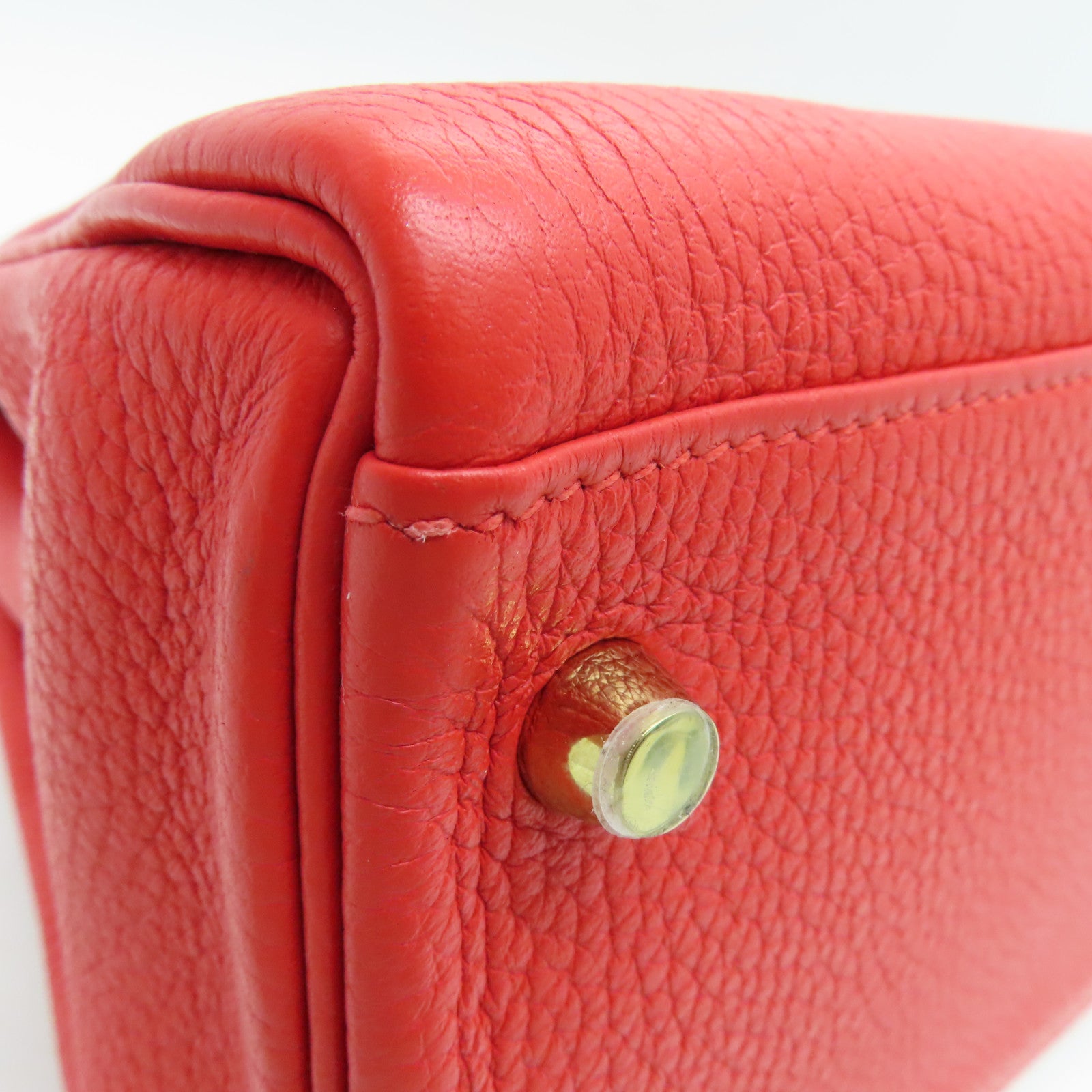 HERMES Clemence皮革Kelly 32金扣手挽肩背两用袋红色Rouge Tomate