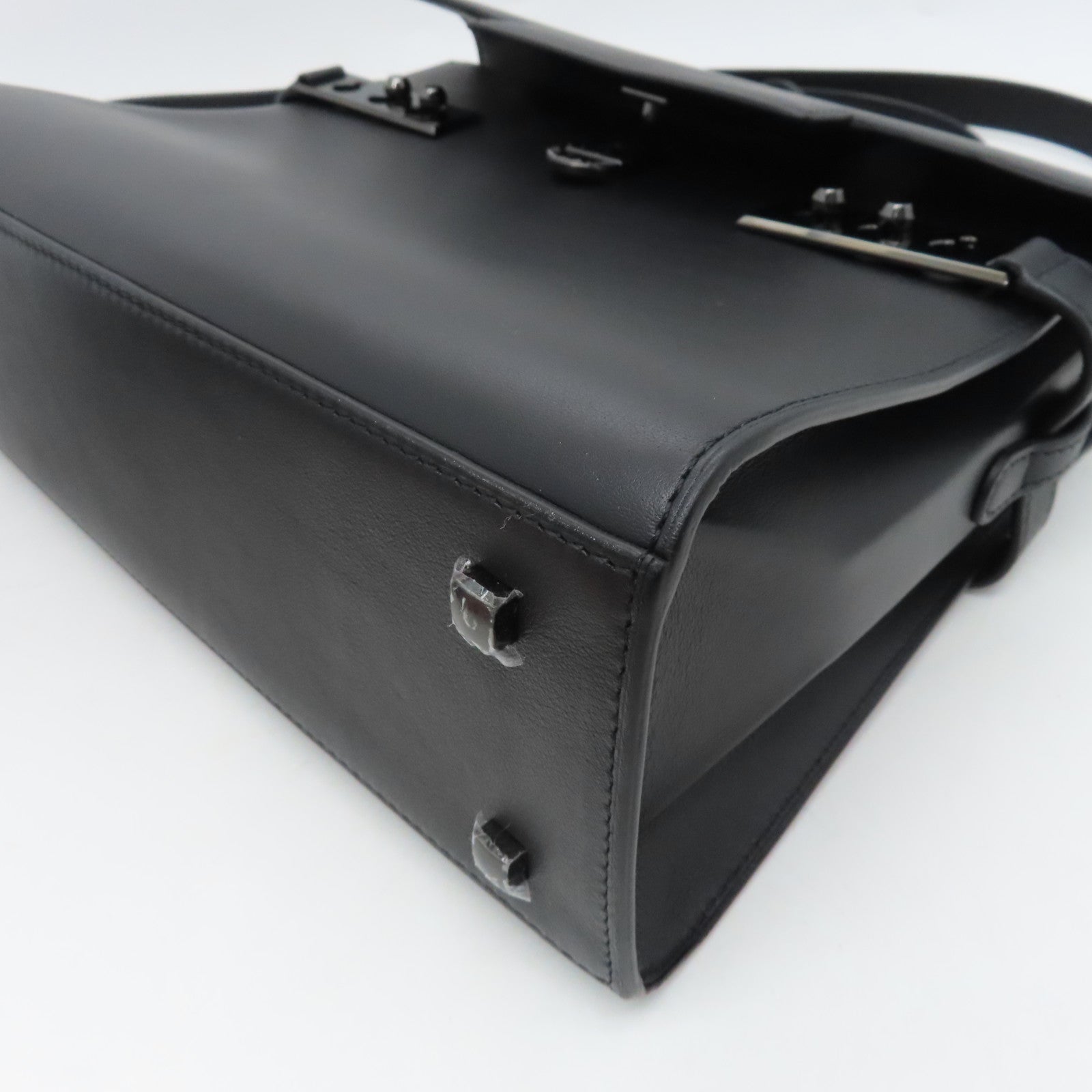 SELECTION Cowhide Leather Tempete MM Handle Shoulder Bag Black