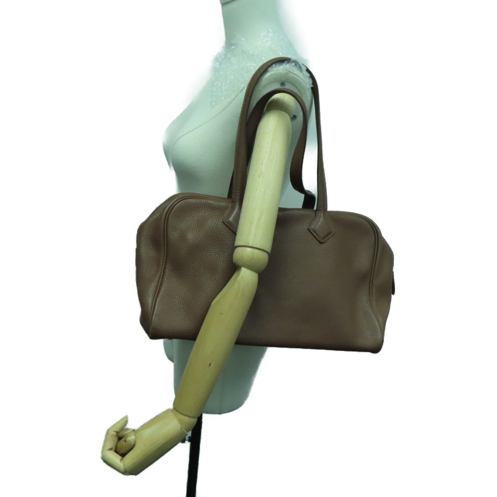 HERMES Clemence leather Victoria silver buckle handle bag / shoulder bag Alezan / brown
