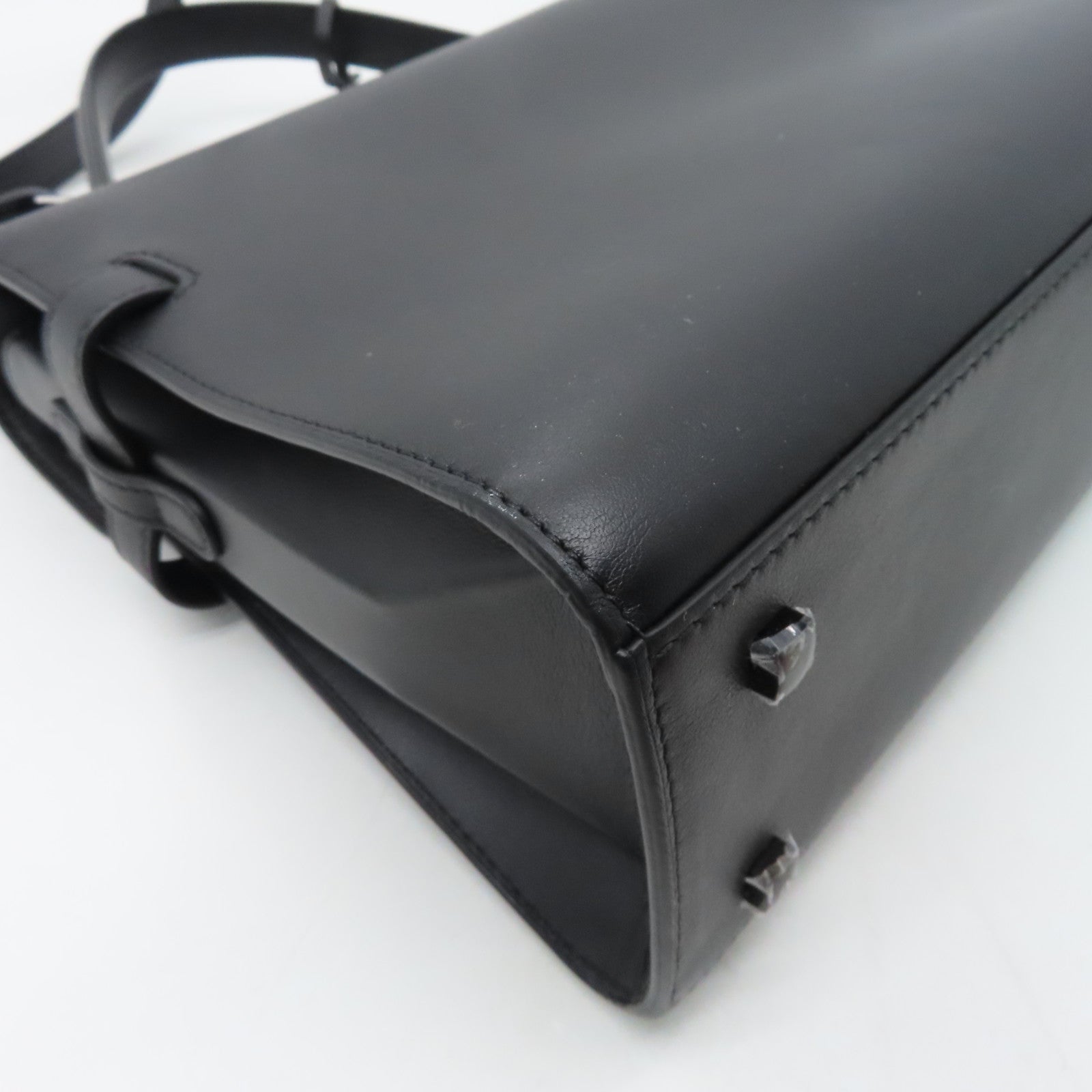 SELECTION Cowhide Leather Tempete MM Handle Shoulder Bag Black