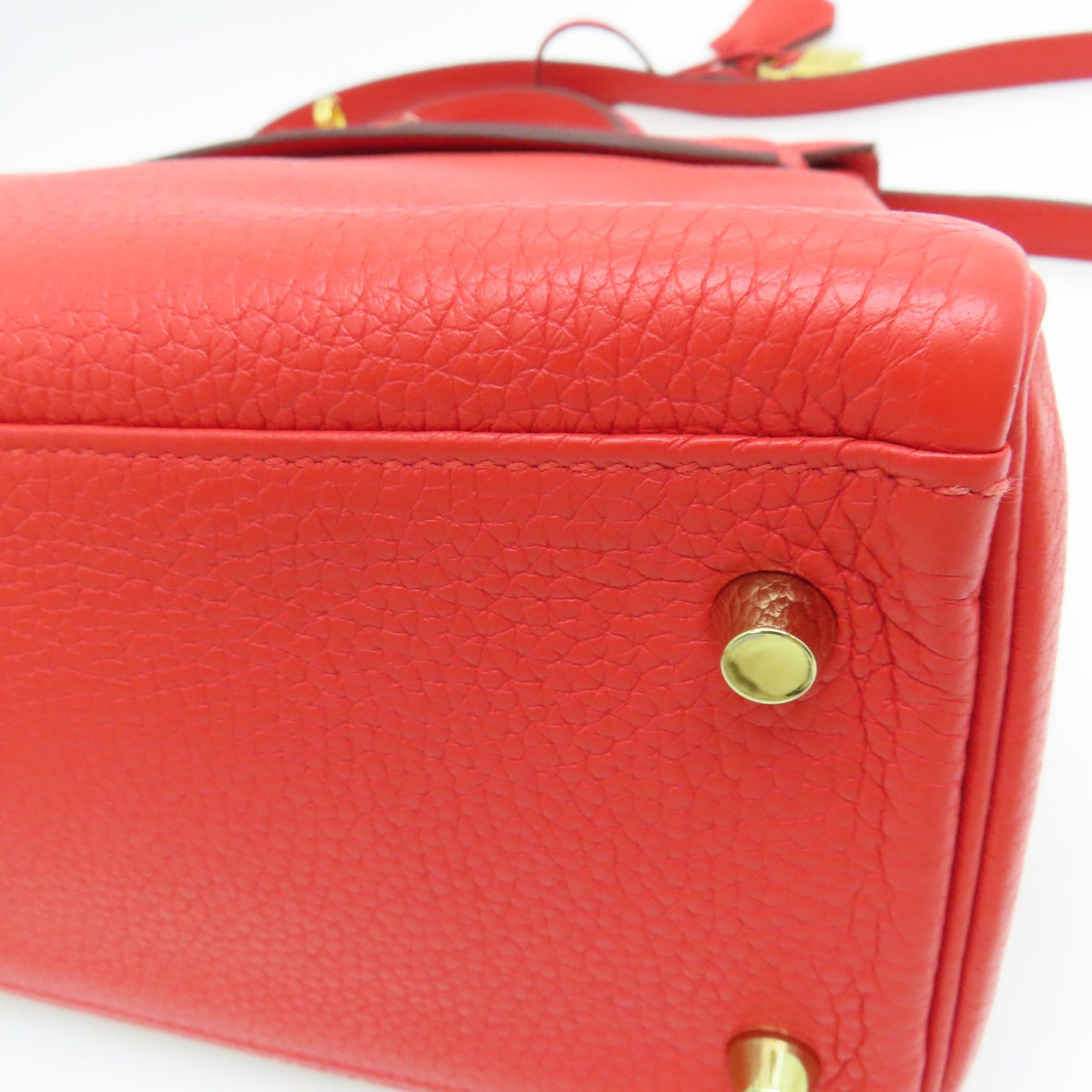 HERMES Clemence皮革Kelly 32金扣手挽肩背两用袋红色Rouge Tomate