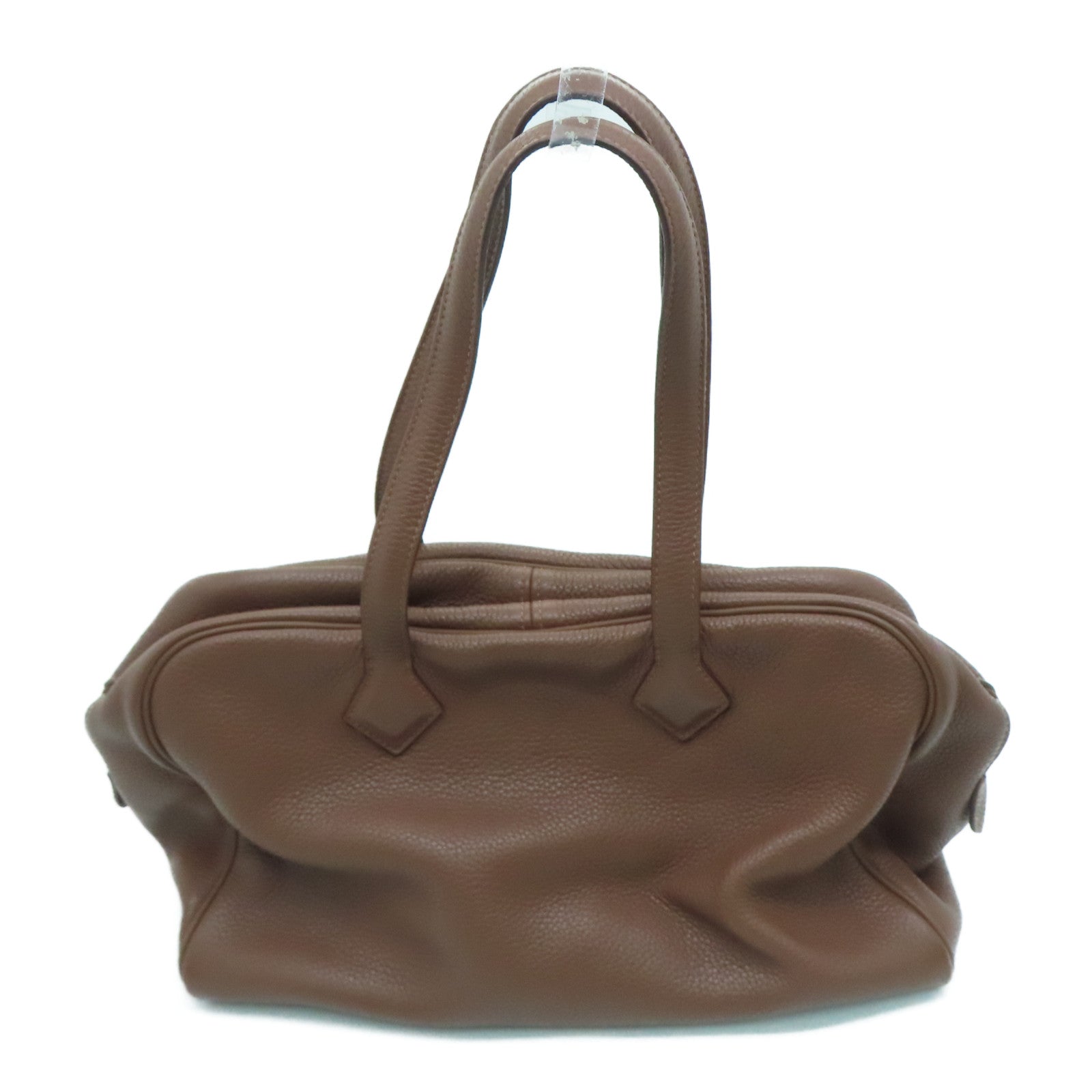 HERMES Clemence leather Victoria silver buckle handle bag / shoulder bag Alezan / brown