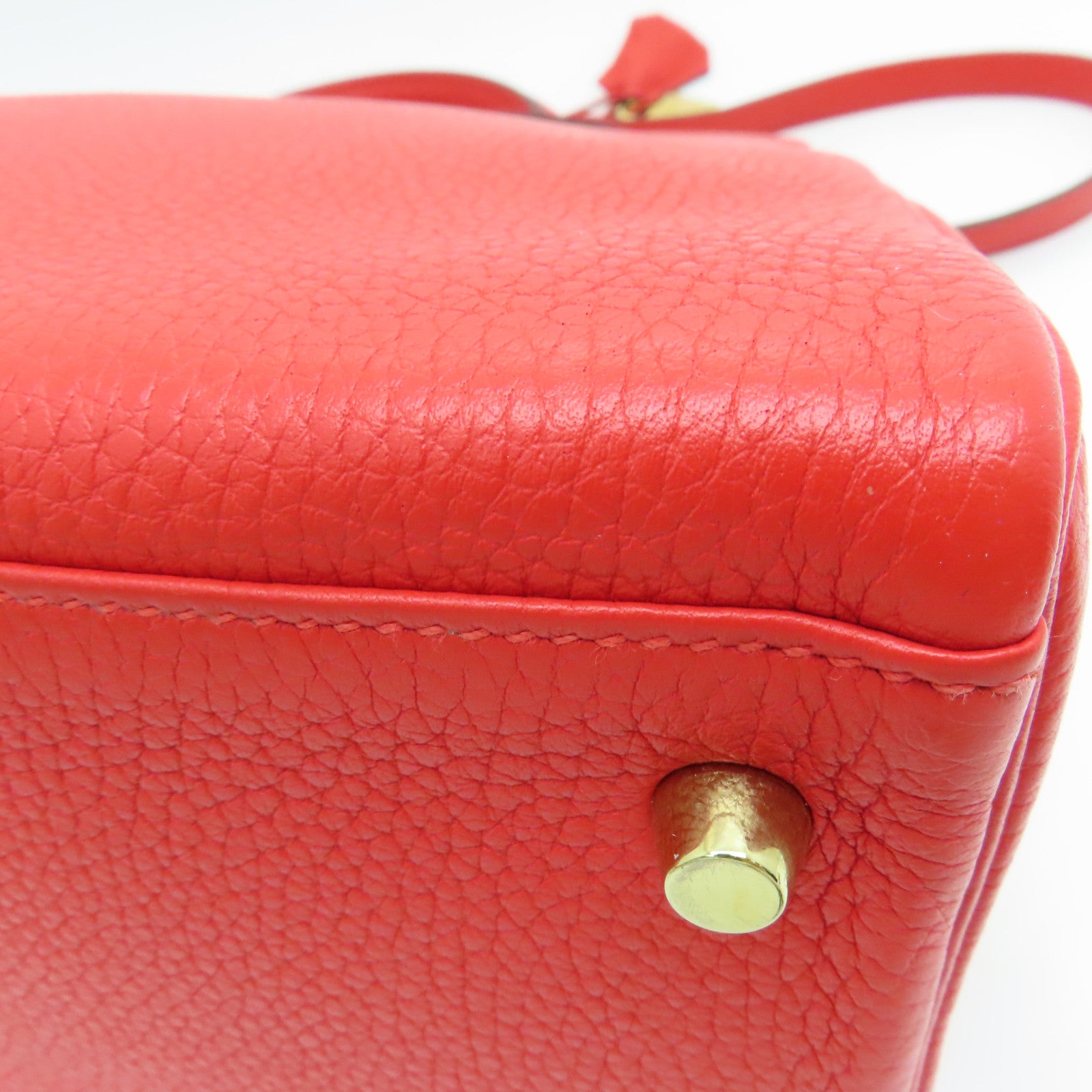 HERMES Clemence皮革Kelly 32金扣手挽肩背两用袋红色Rouge Tomate