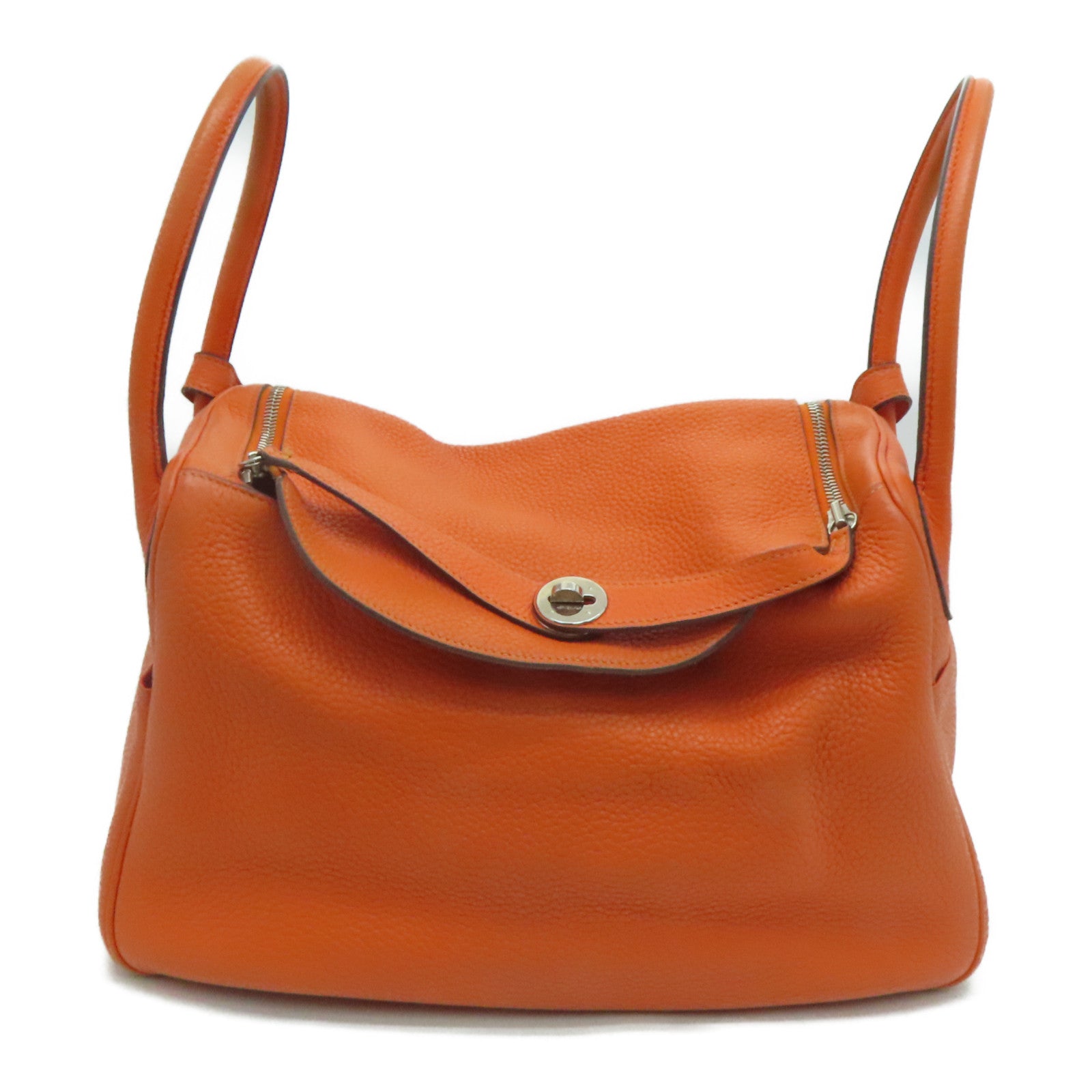 HERMES Clemence leather Lindy 34 2 way Shoulder silver buckle handle shoulder bag orange