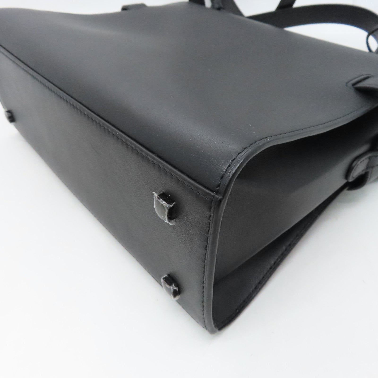 SELECTION Cowhide Leather Tempete MM Handle Shoulder Bag Black