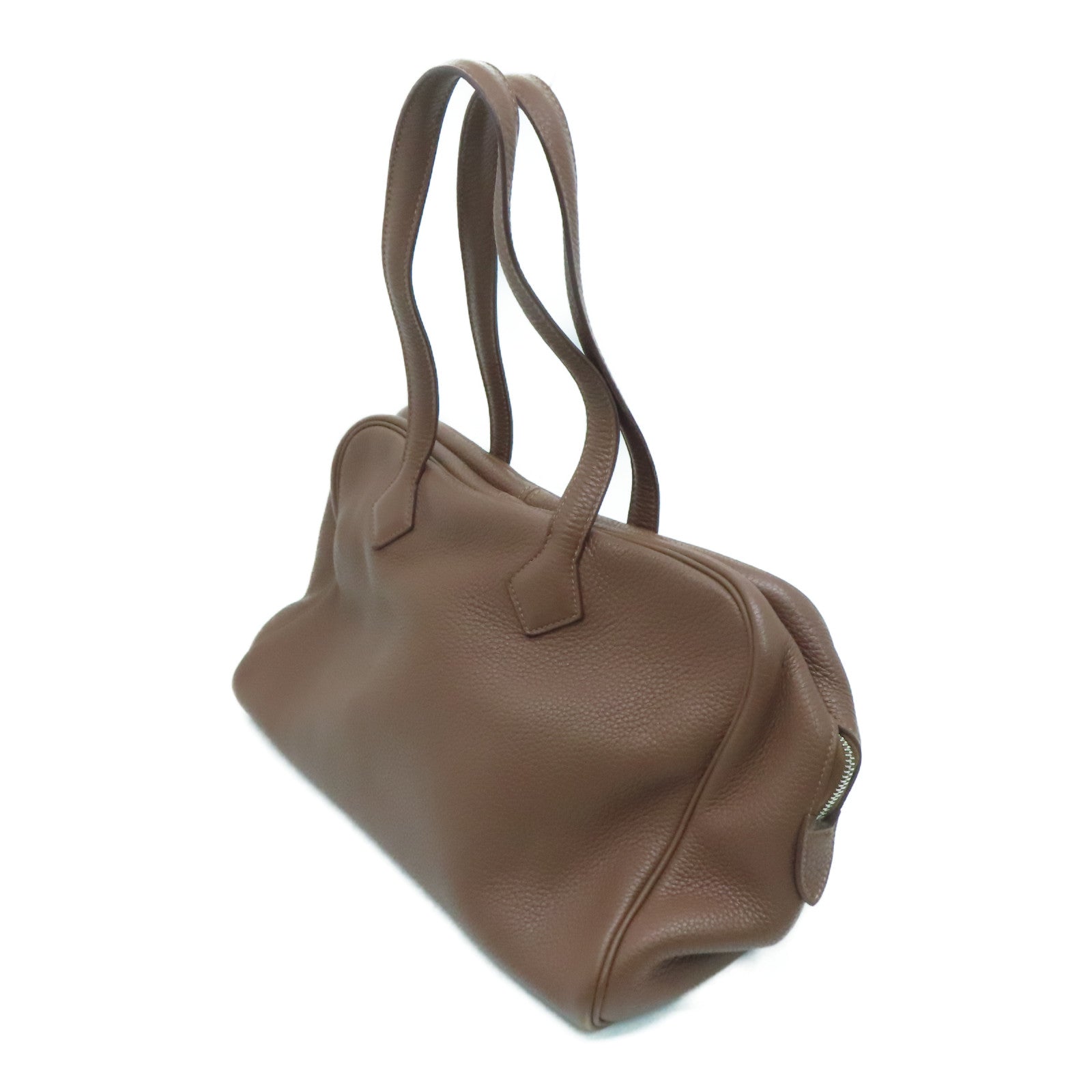 HERMES Clemence leather Victoria silver buckle handle bag / shoulder bag Alezan / brown