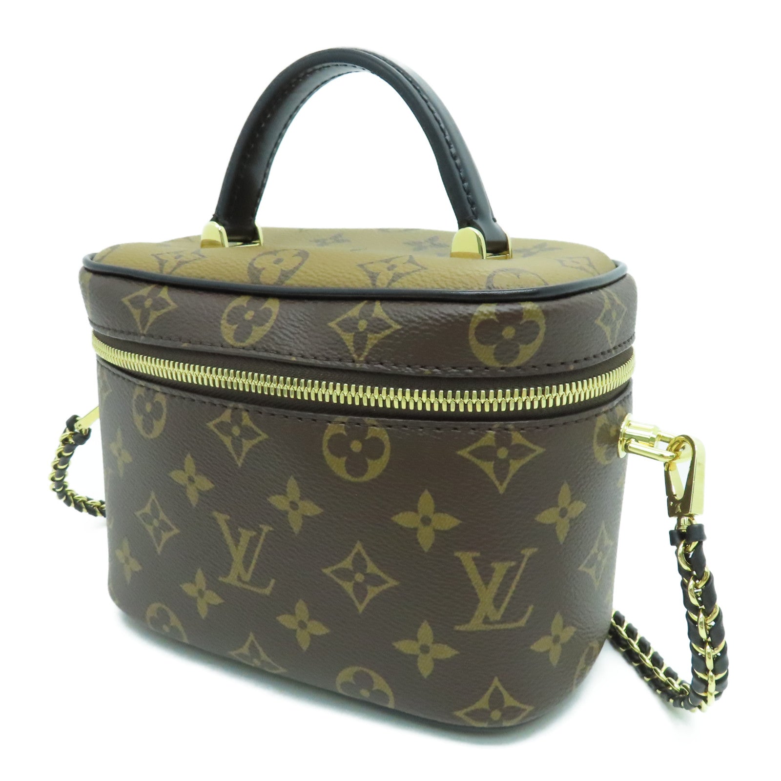 LOUIS VUITTON Monogram Reverse Vanity PM金扣手挽肩背两用袋啡色