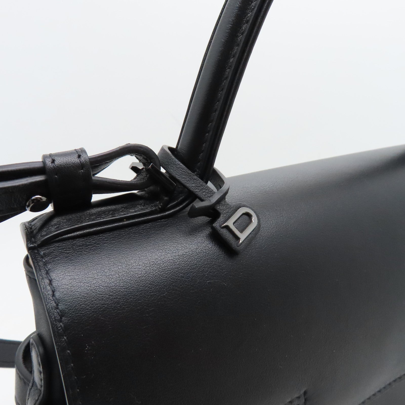 SELECTION Cowhide Leather Tempete MM Handle Shoulder Bag Black