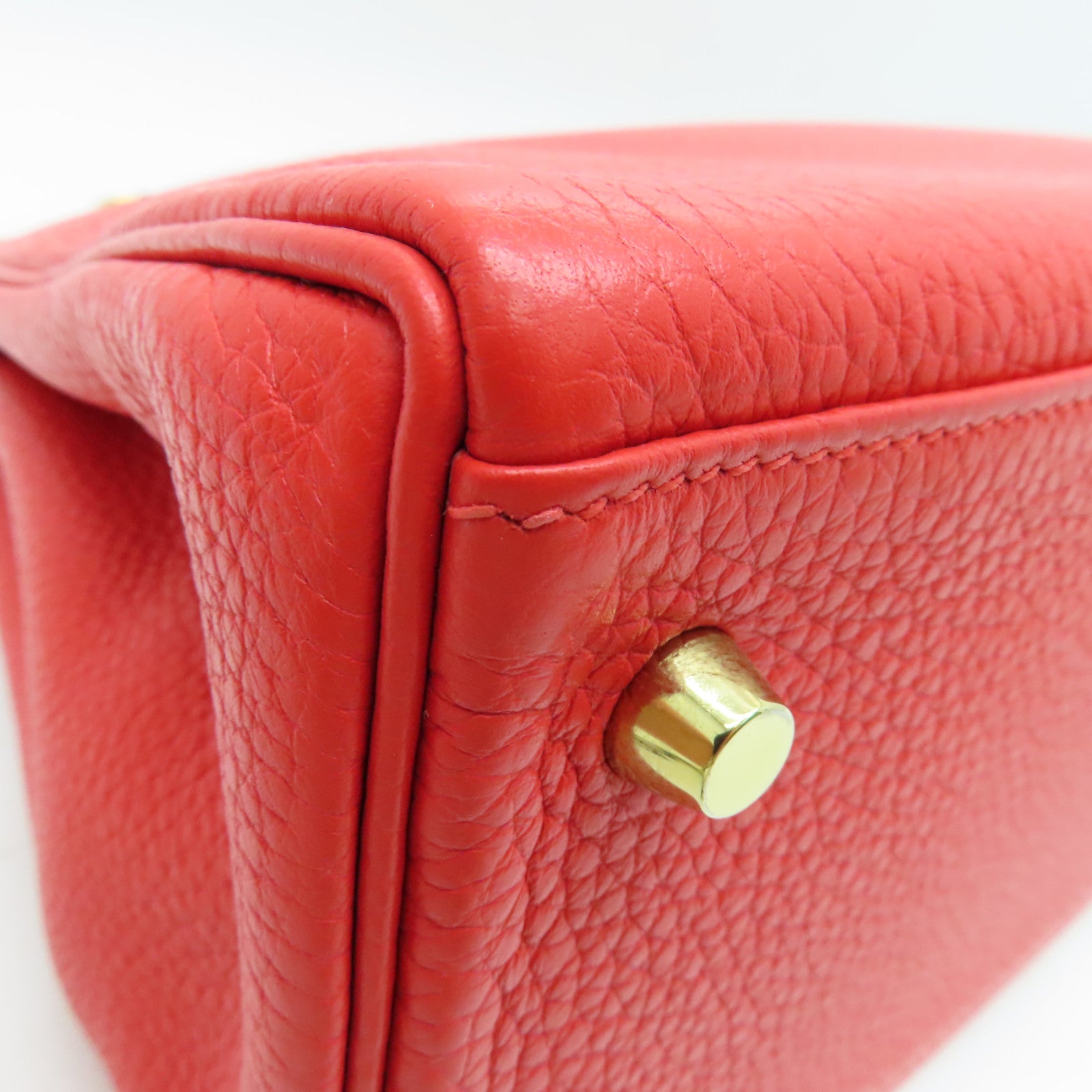 HERMES Clemence皮革Kelly 32金扣手挽肩背两用袋红色Rouge Tomate