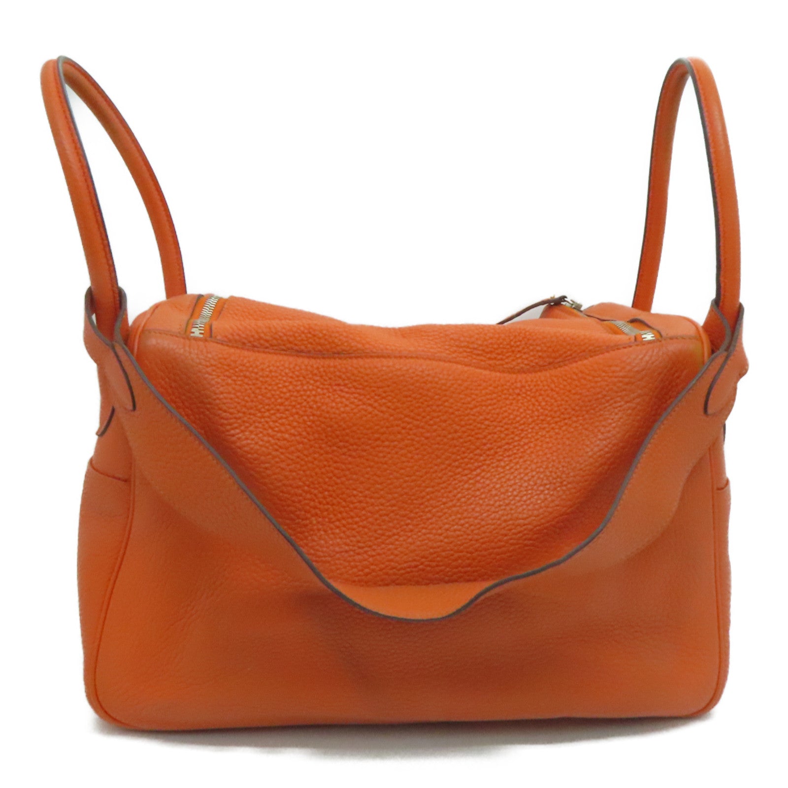 HERMES Clemence leather Lindy 34 2 way Shoulder silver buckle handle shoulder bag orange