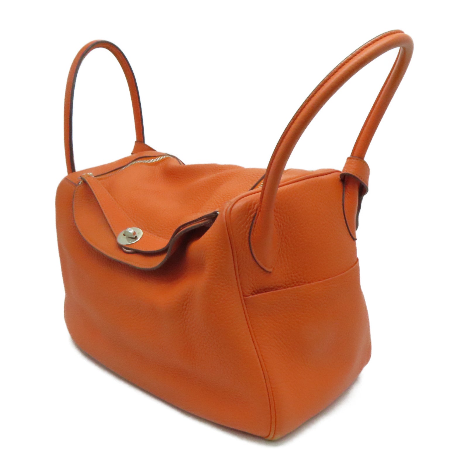 HERMES Clemence leather Lindy 34 2 way Shoulder silver buckle handle shoulder bag orange