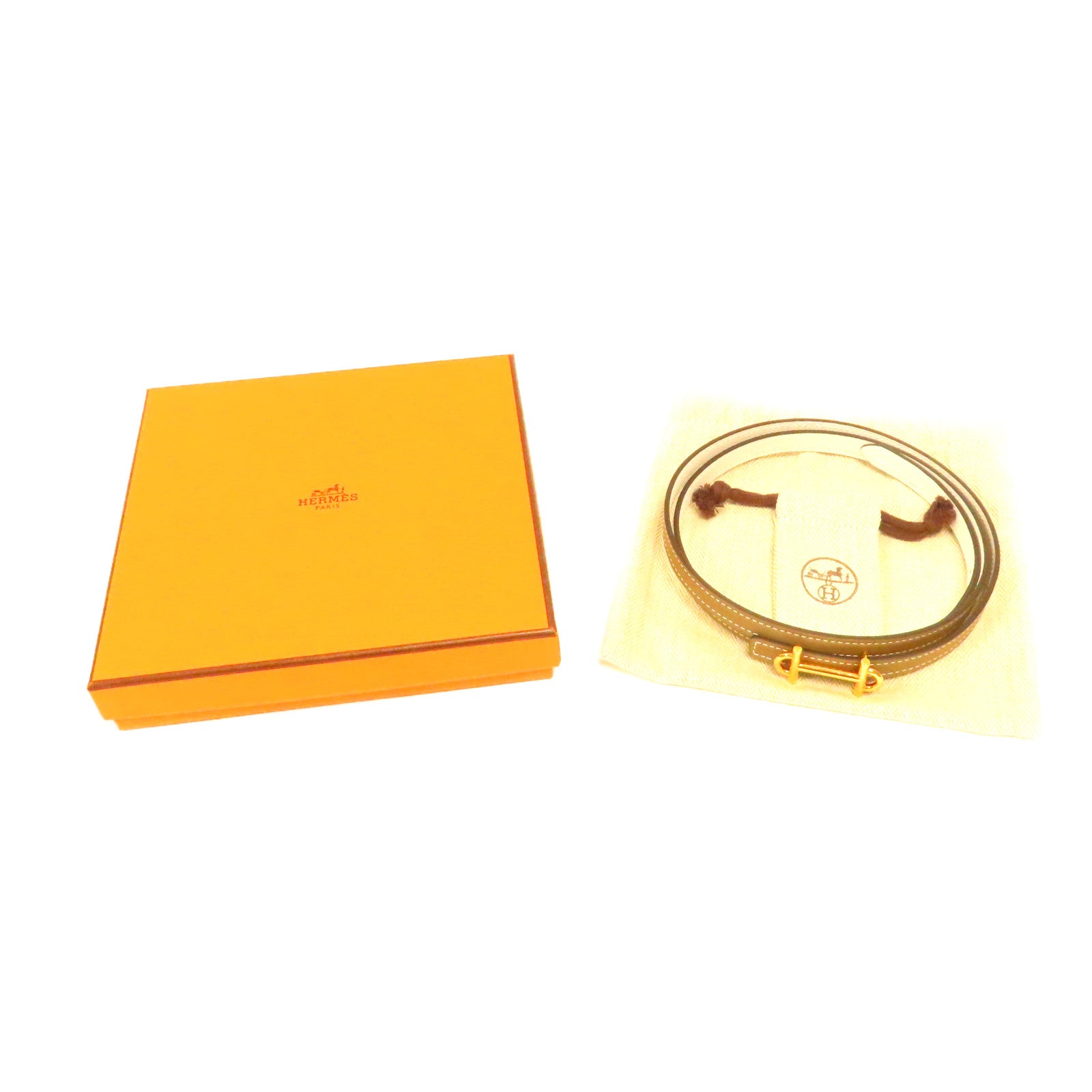 HERMES Epsom皮革/Swift皮革Gamma Buckle 13mm金扣皮帶大象灰色/白色