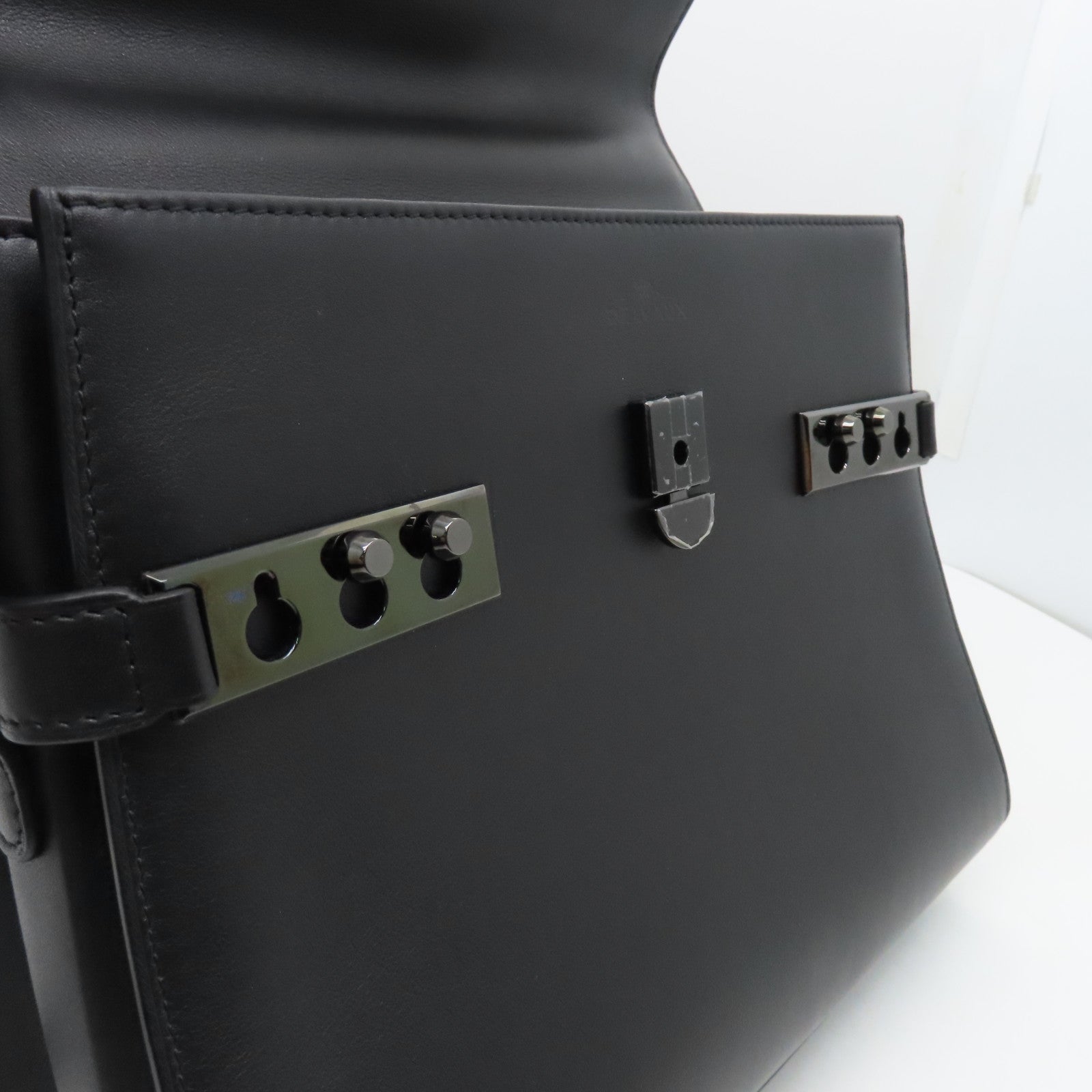 SELECTION Cowhide Leather Tempete MM Handle Shoulder Bag Black