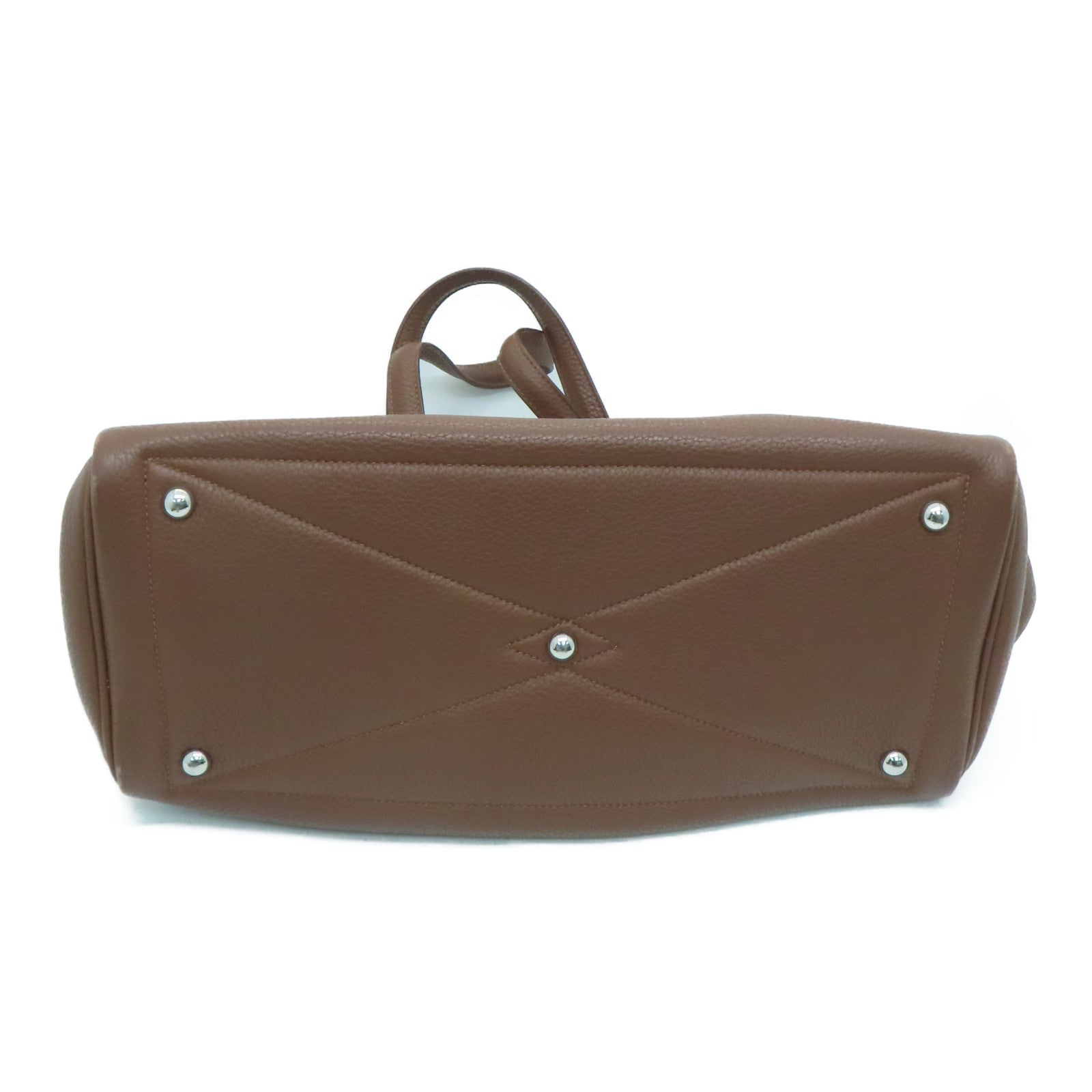HERMES Clemence leather Victoria silver buckle handle bag / shoulder bag Alezan / brown