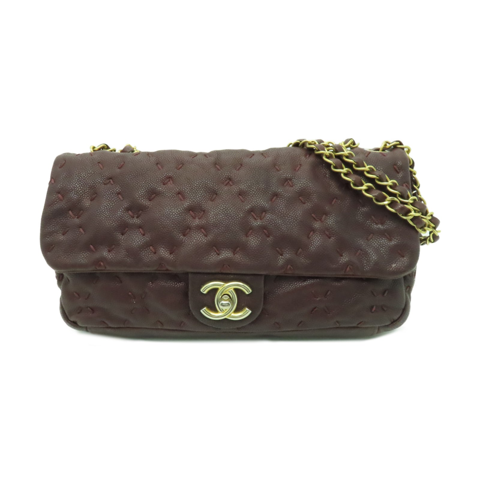 CHANEL 【激減優惠】菱格Caviar皮革Shoulder Bag金扣鏈帶肩背袋啡色