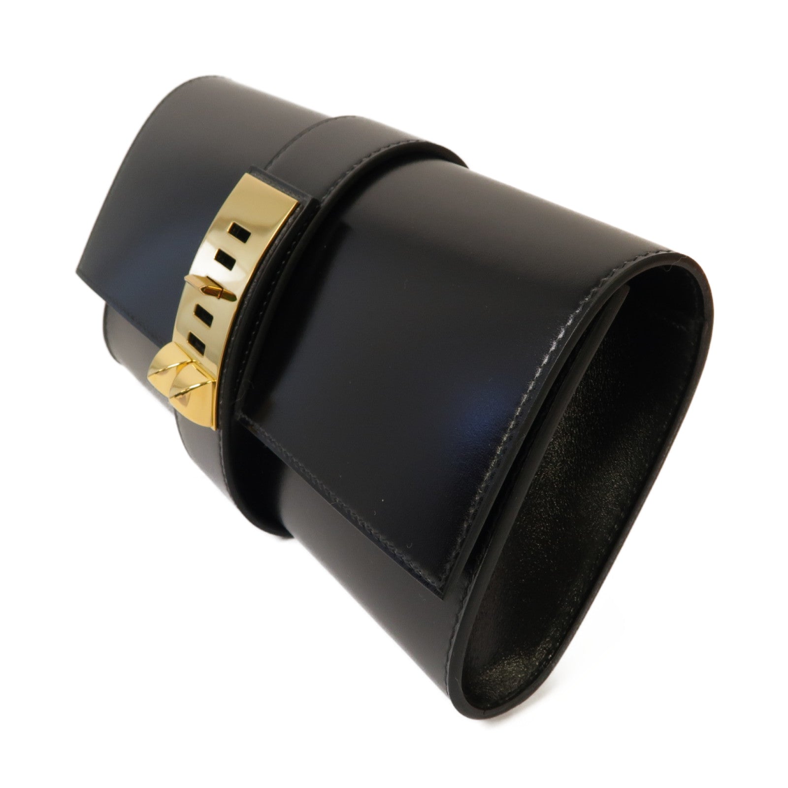HERMES Box Calf皮革Medor Clutch金扣手拿包黑色