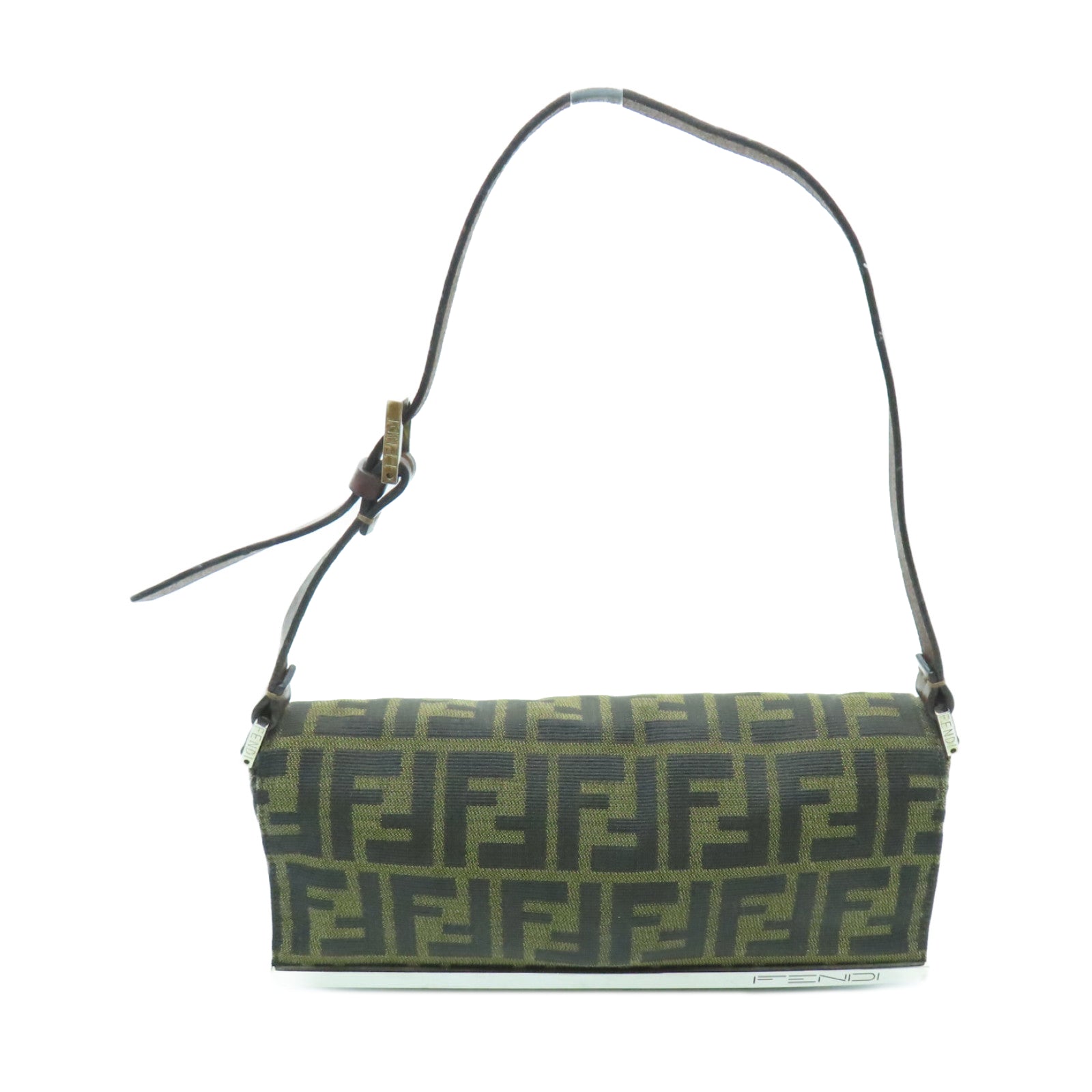 FENDI 帆布Shoulder Bag銀扣肩背袋棕色
