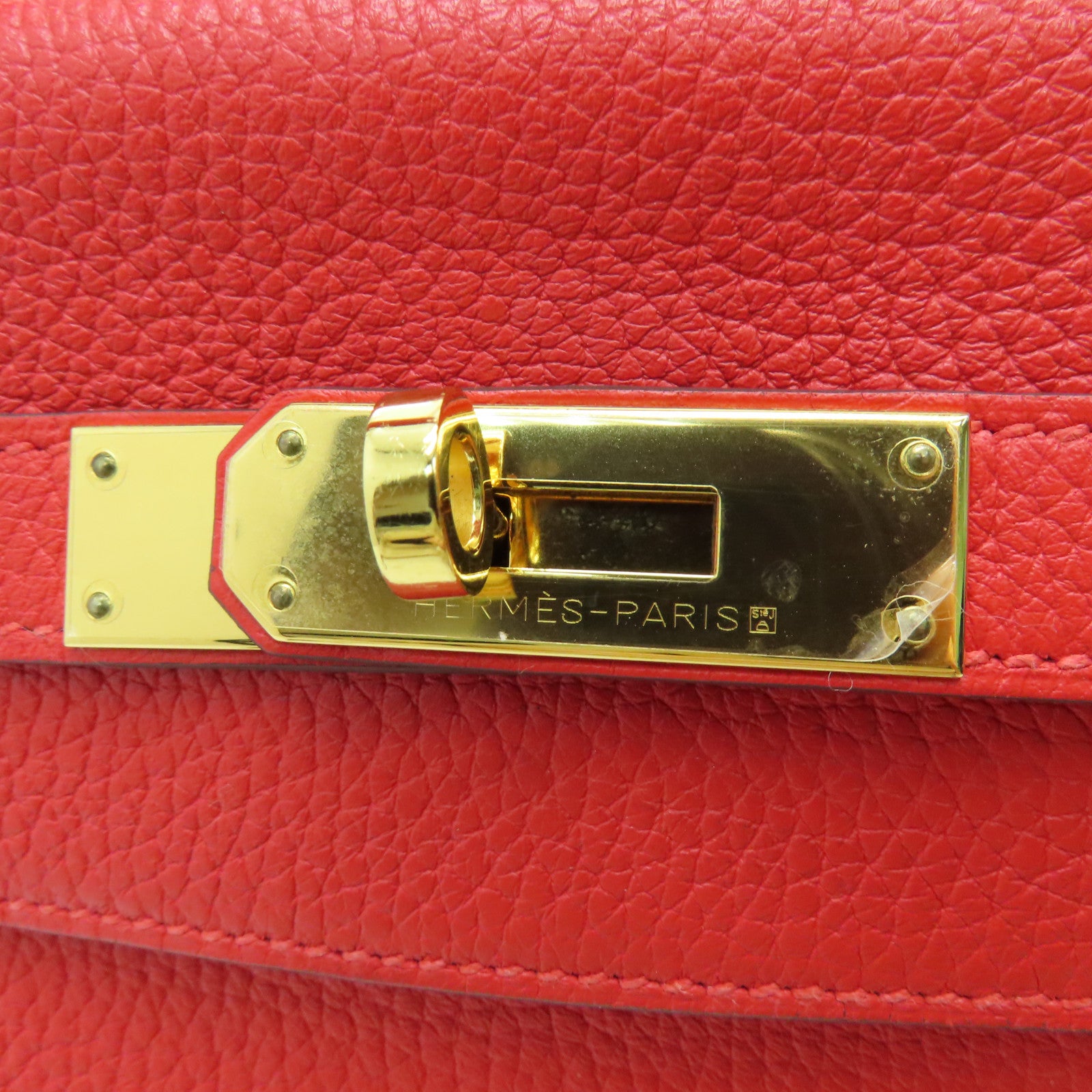 HERMES Clemence皮革Kelly 32金扣手挽肩背两用袋红色Rouge Tomate